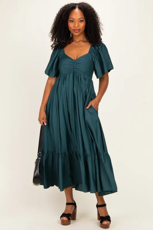 Emerald Flutter Sleeve Ruffle Hem Midi Dress made by In February