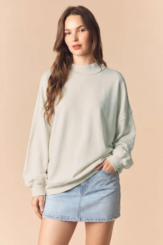 Ivory Oversized High Neck Sweatshirt made by Pinkblush