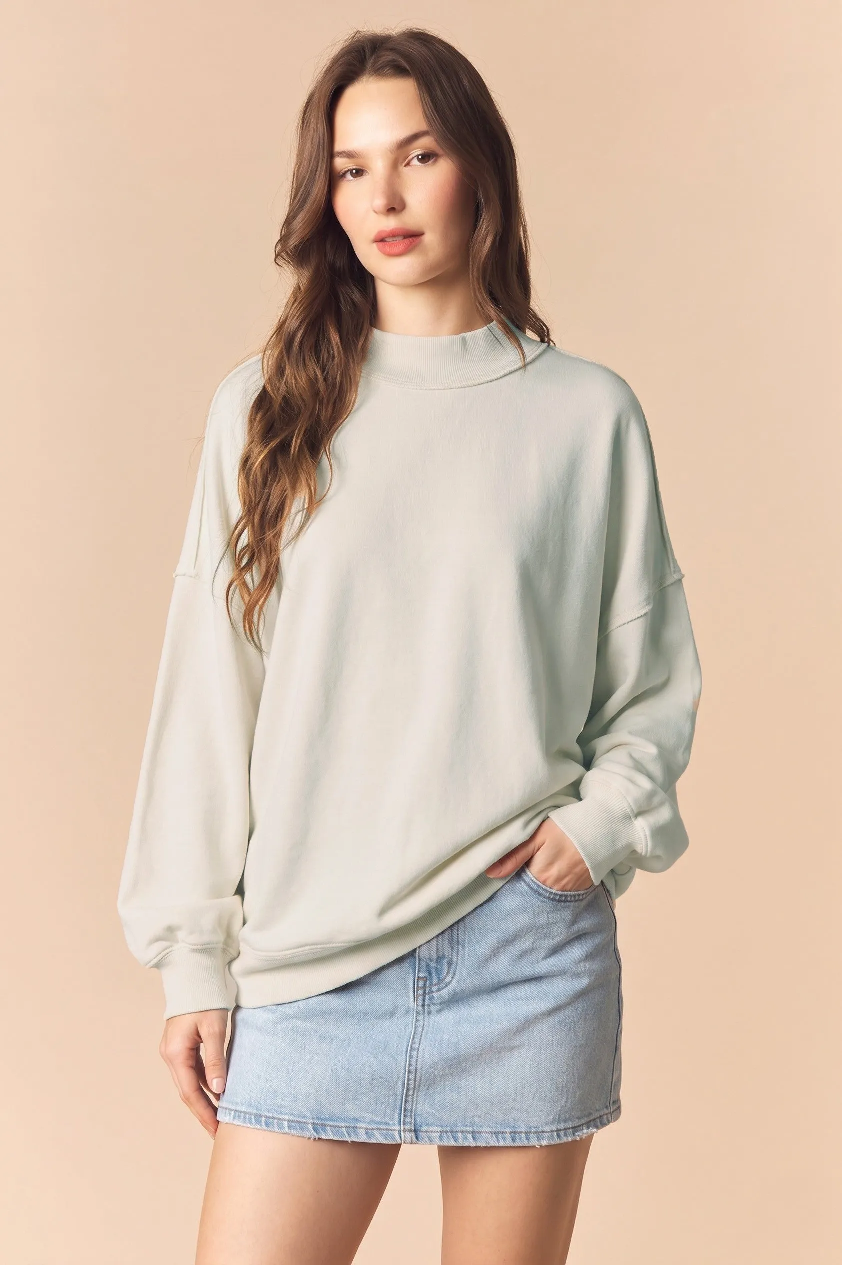 Ivory Oversized High Neck Sweatshirt sold by Pinkblush