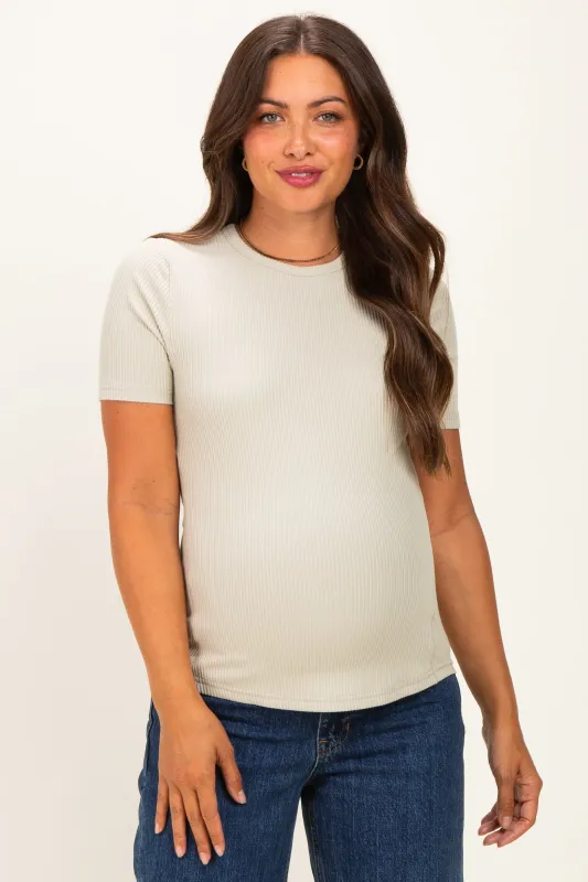 Sage Brushed Ribbed Knit Maternity Crewneck Tee made by Umgee