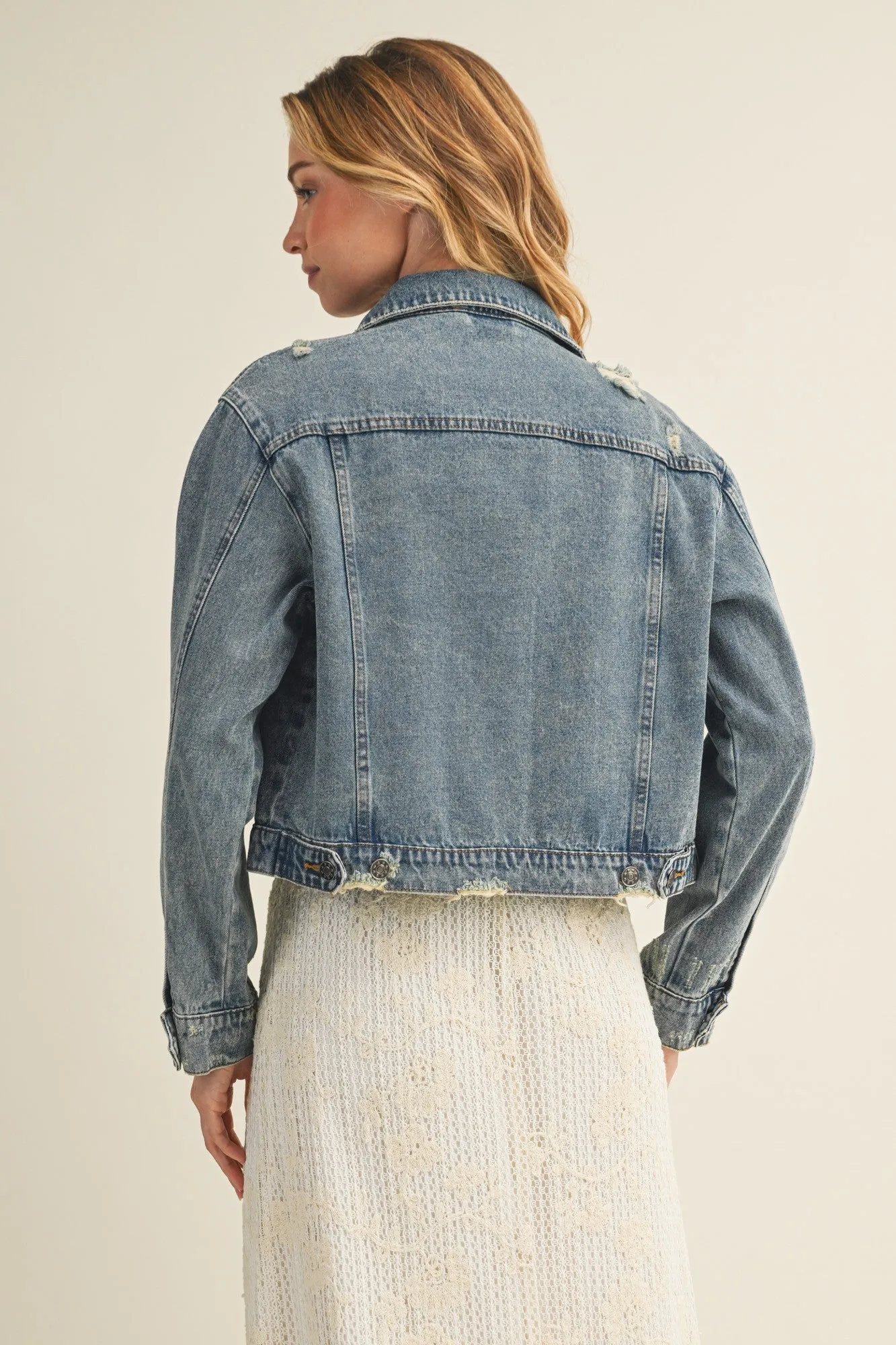 Medium Wash Distressed Denim Jacket sold by Pinkblush product image thumbnail 4
