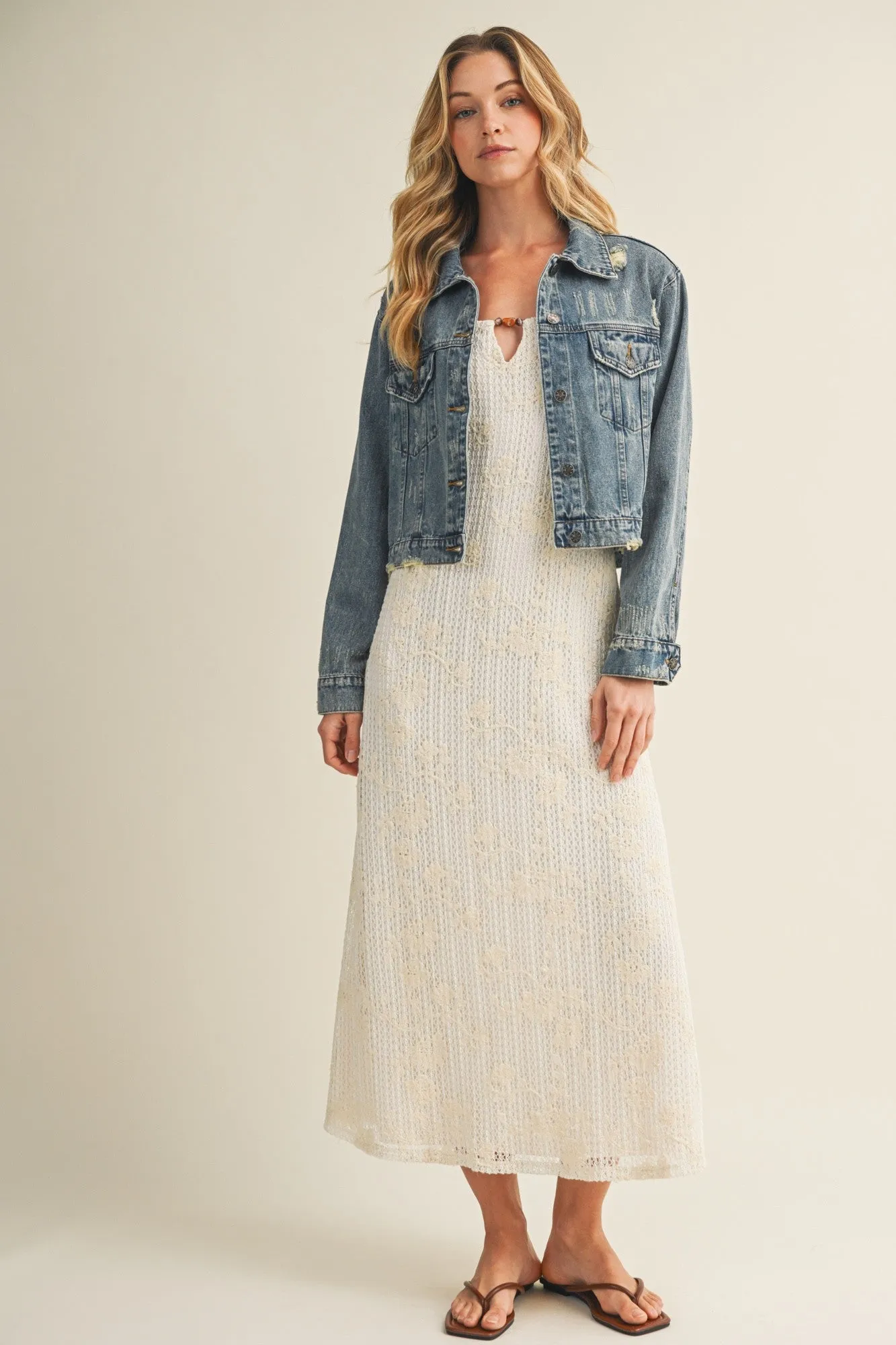 Medium Wash Distressed Denim Jacket sold by Pinkblush product image thumbnail 5