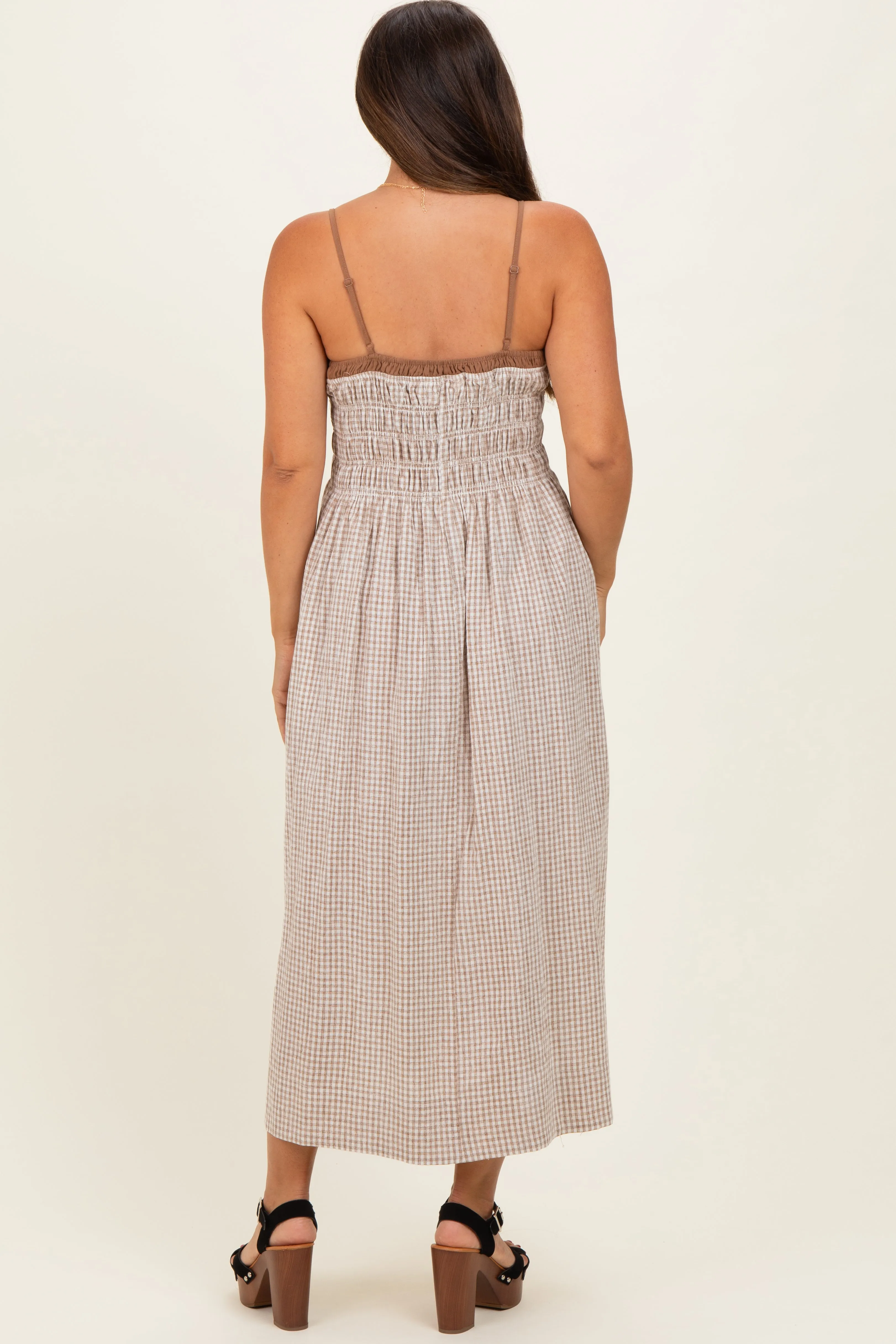 Mocha Gingham Maternity Maxi Dress sold by Pinkblush product image thumbnail 3