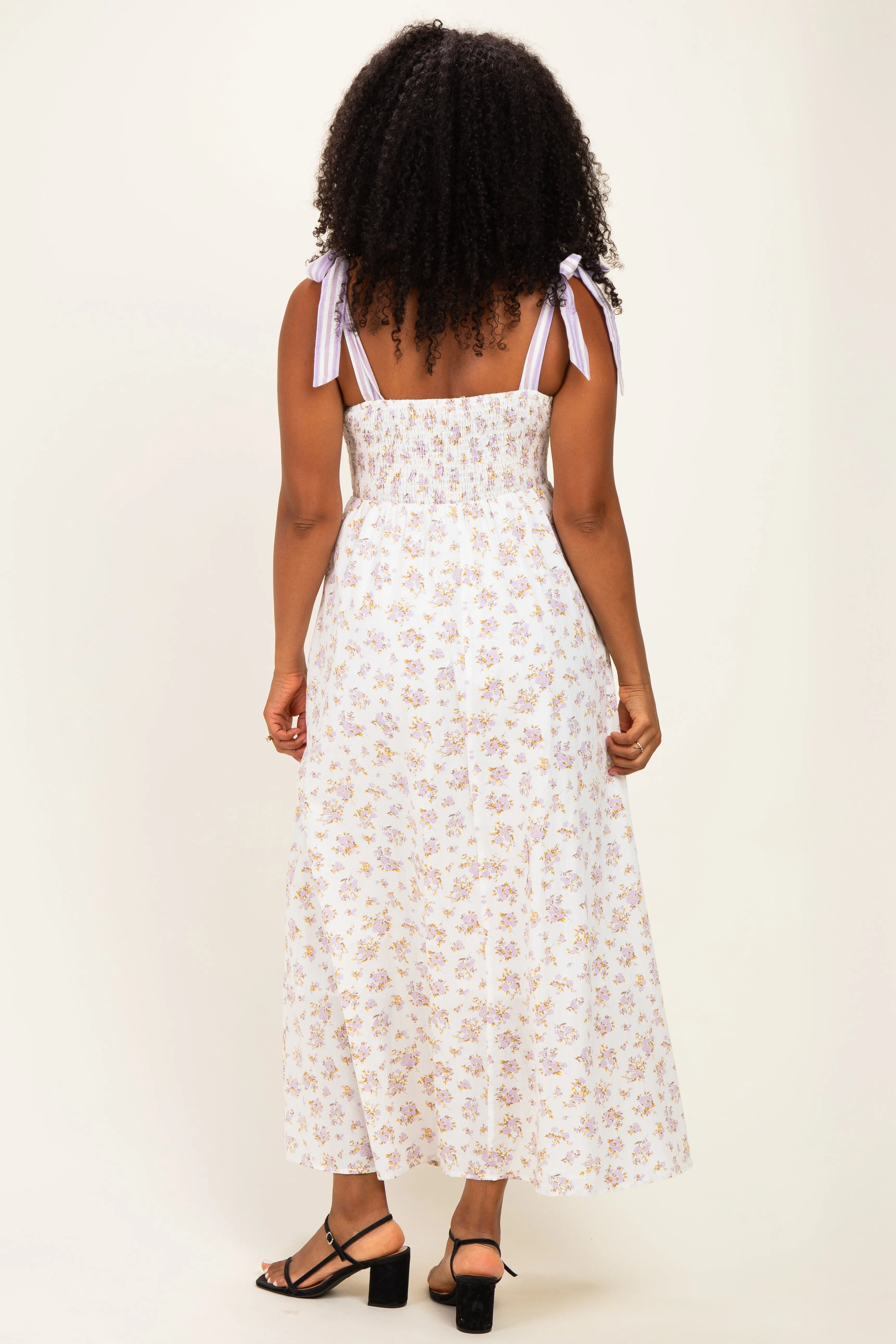 Lavender Floral Striped Shoulder Tie Maxi Dress sold by Pinkblush product image thumbnail 3