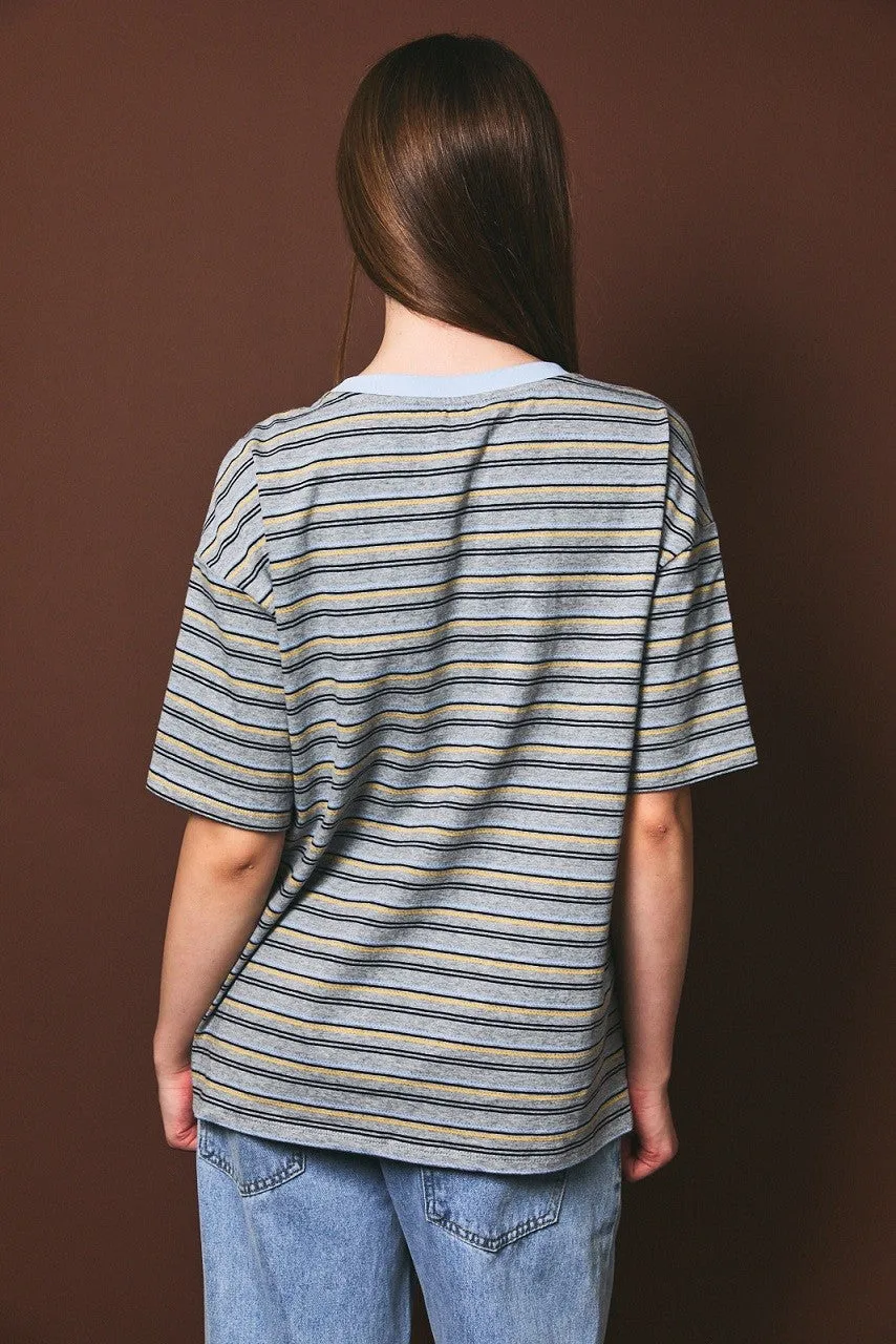 Heather Grey Multi Striped Oversized Short Sleeve Tee sold by Pinkblush product image thumbnail 4