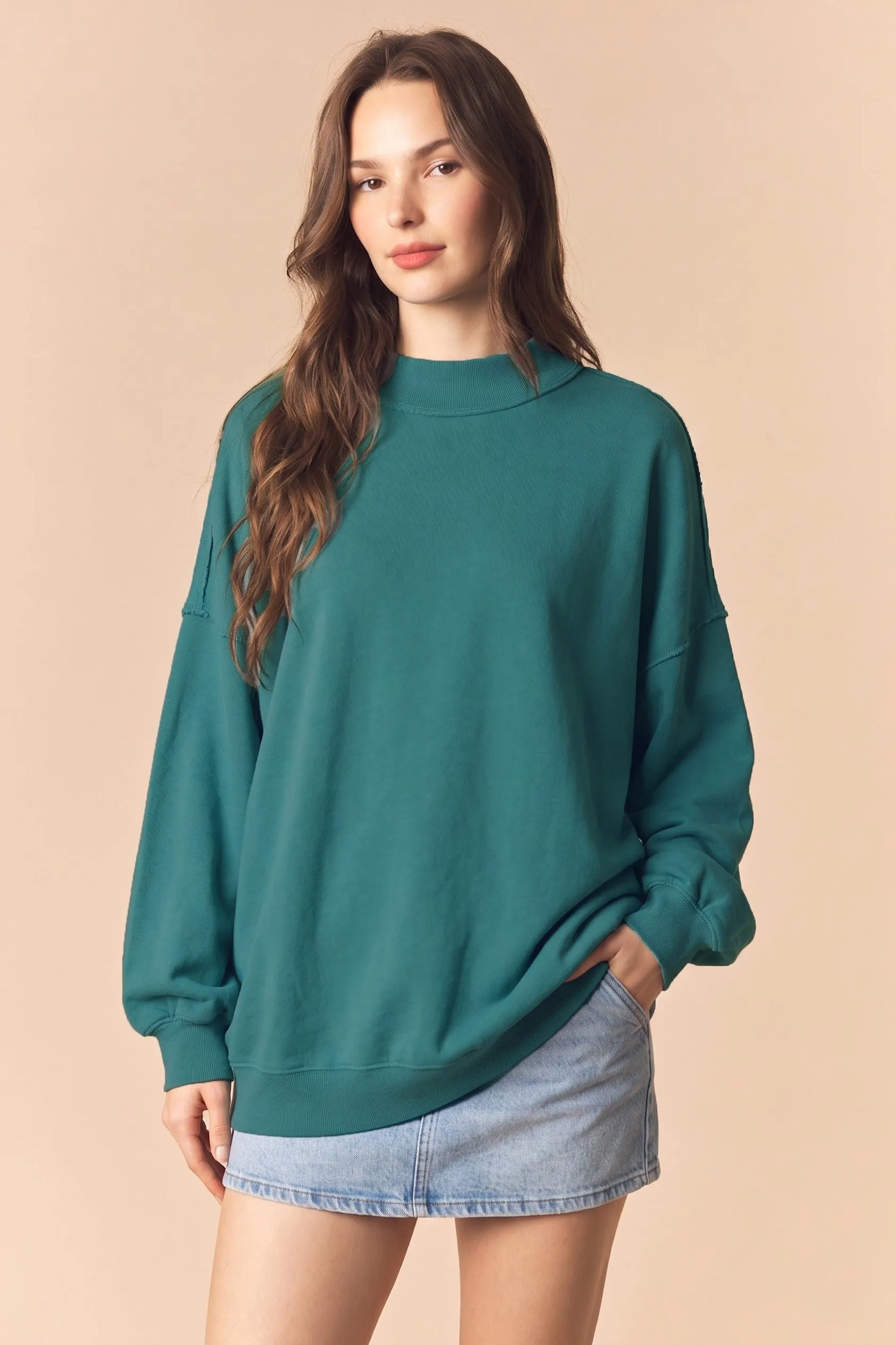 Teal Oversized High Neck Sweatshirt sold by Pinkblush