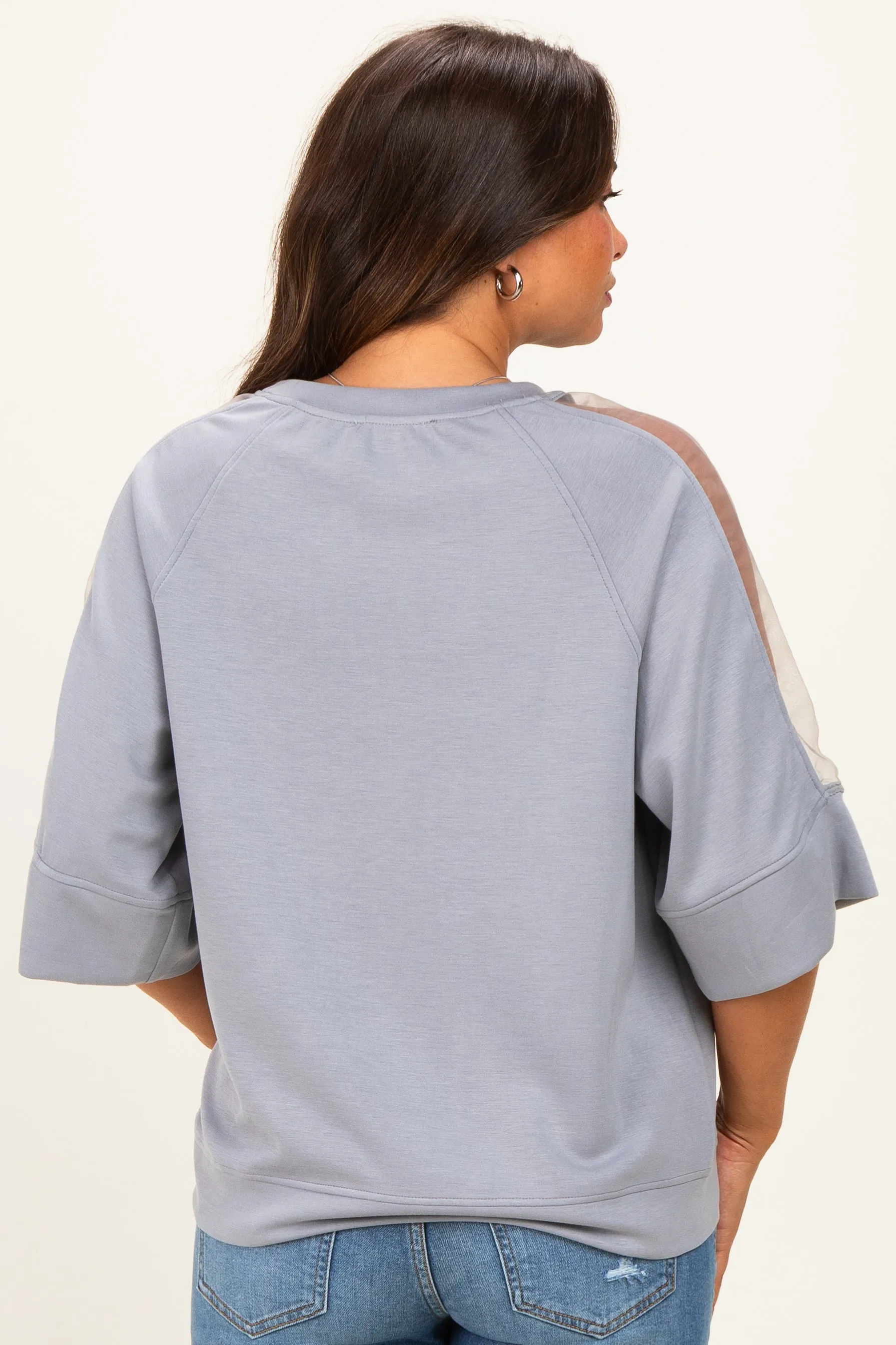 Grey Mesh Shoulder Short Sleeve Maternity Top sold by Pinkblush product image thumbnail 4