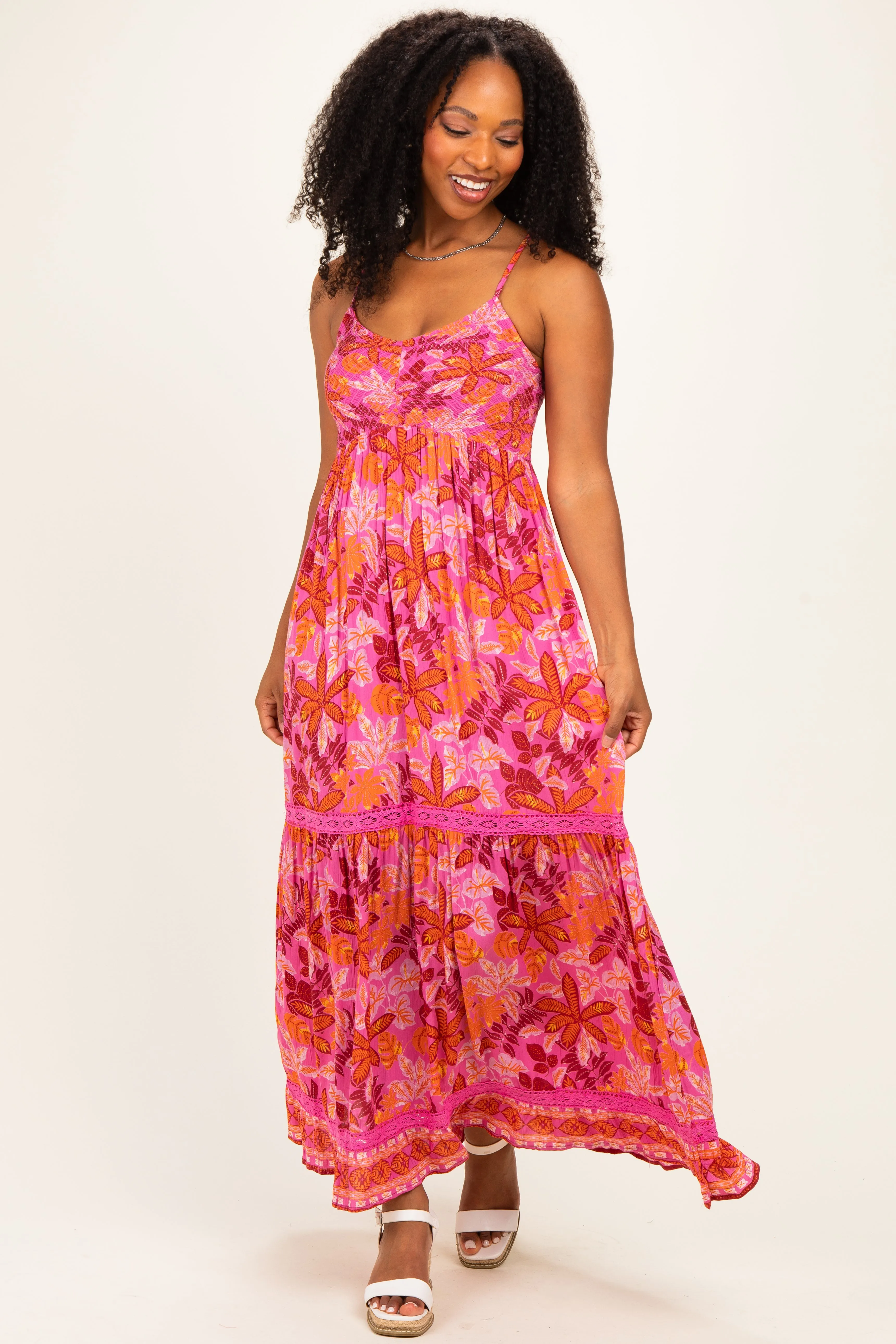 Fuchsia Floral Lace Trim Maxi Dress sold by Pinkblush product image thumbnail 2