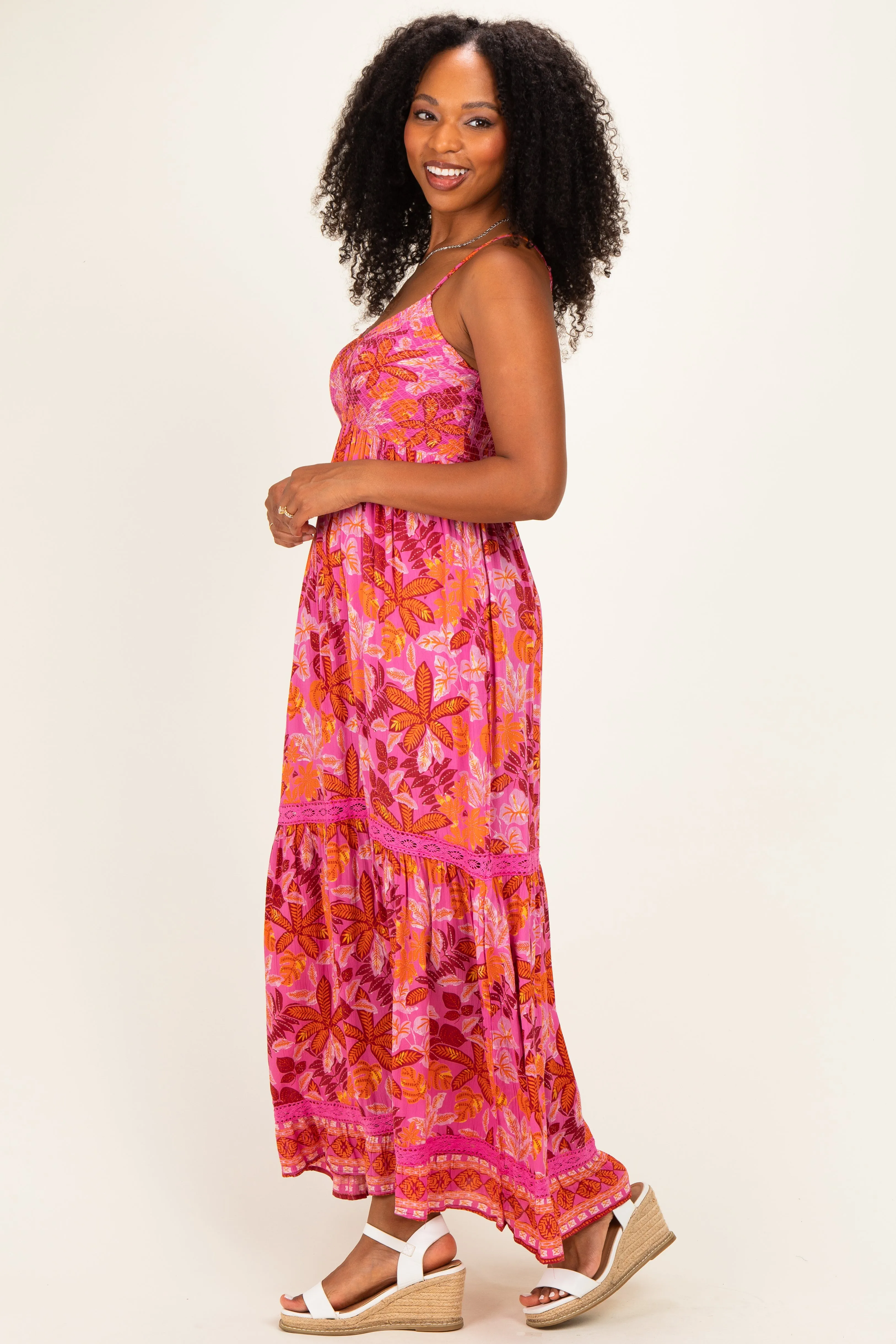 Fuchsia Floral Lace Trim Maxi Dress sold by Pinkblush product image thumbnail 3