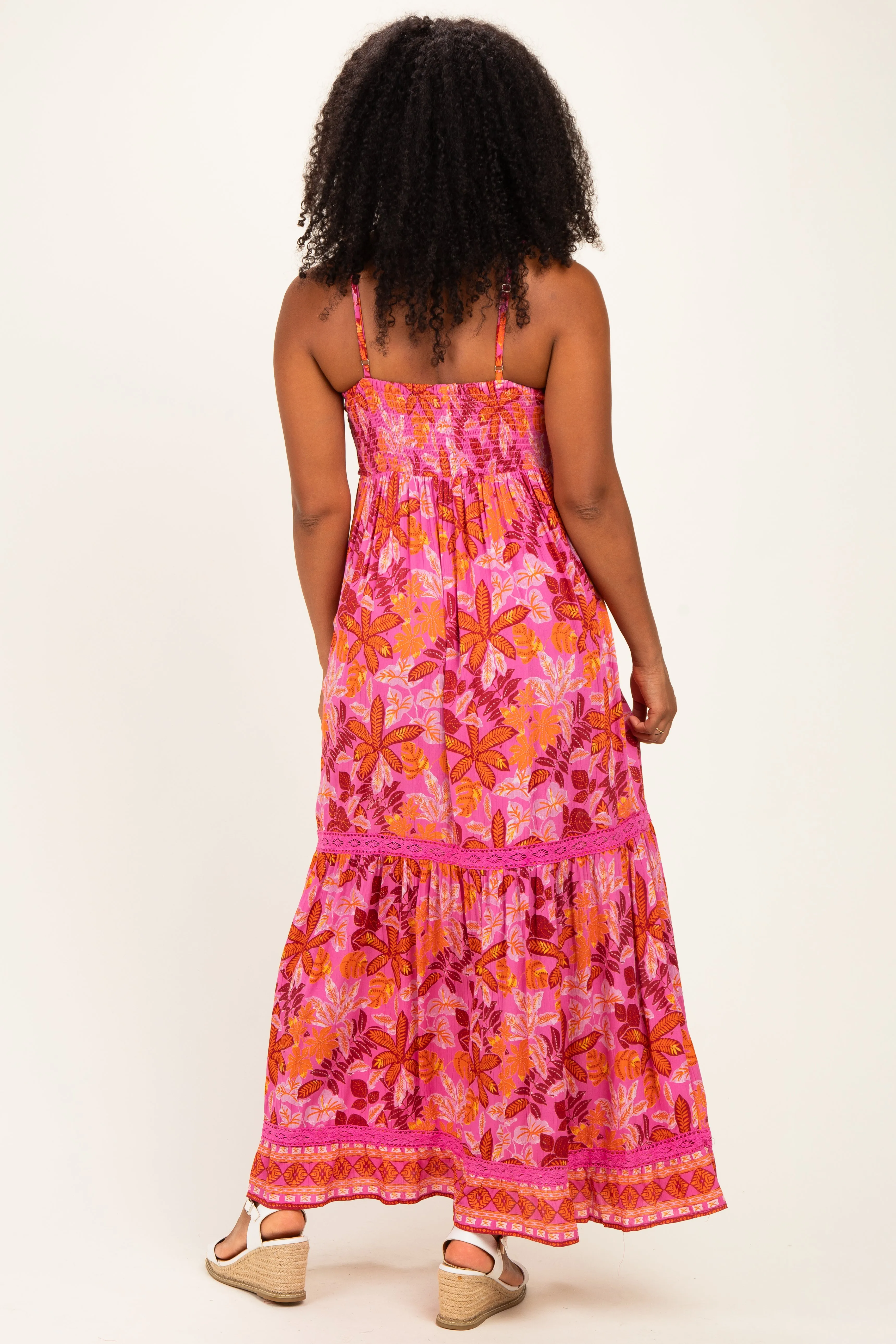 Fuchsia Floral Lace Trim Maxi Dress sold by Pinkblush product image thumbnail 4