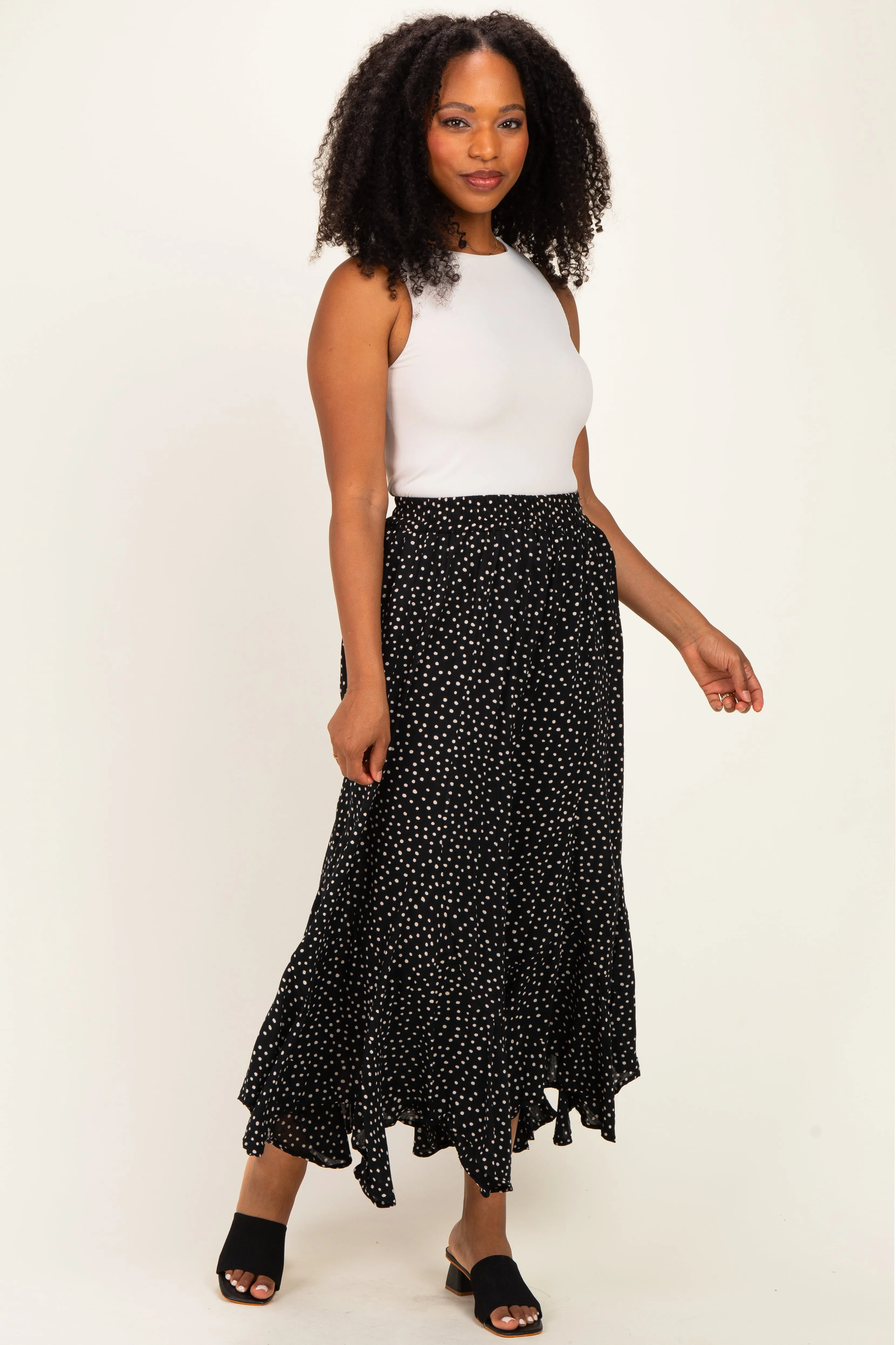 Black Polka Dot Ruffle Hem Maxi Skirt sold by Pinkblush product image thumbnail 2