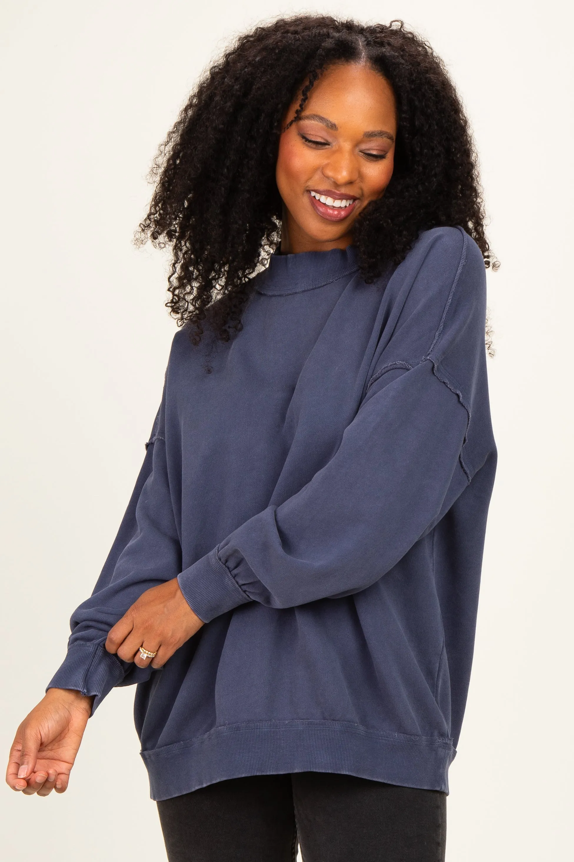 Navy Oversized High Neck Sweatshirt sold by Pinkblush product image thumbnail 3