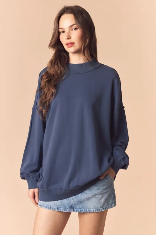 Navy Oversized High Neck Sweatshirt made by Pinkblush
