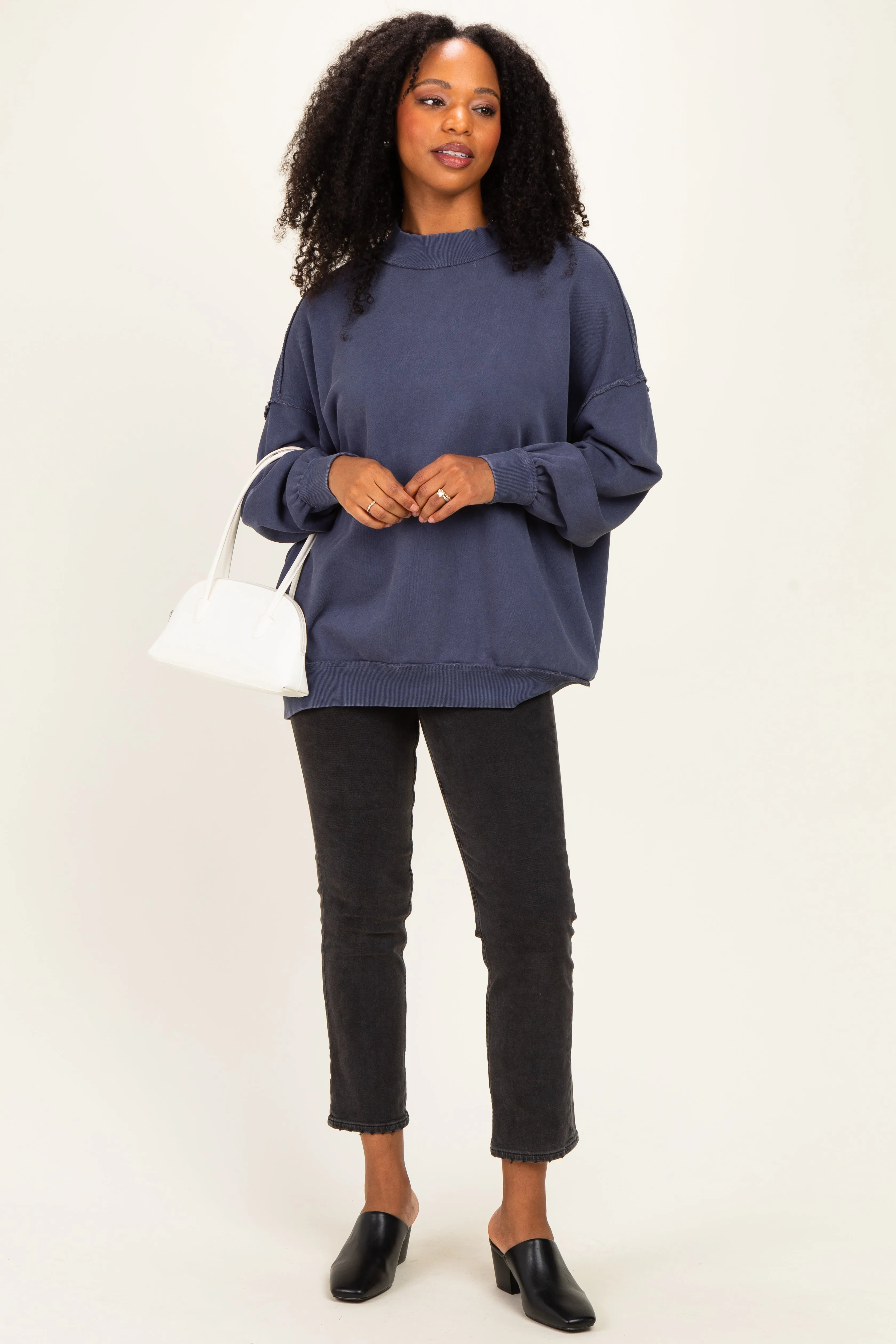 Navy Oversized High Neck Sweatshirt sold by Pinkblush product image thumbnail 2