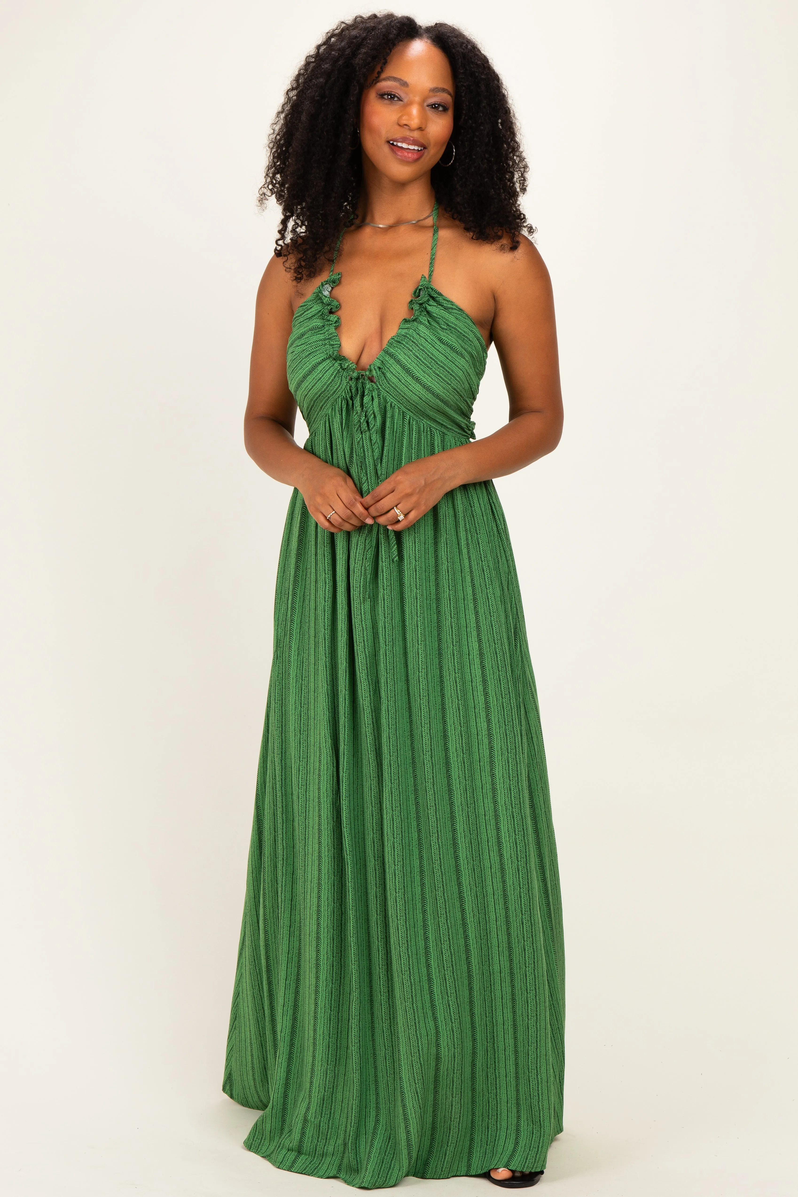 Olive Printed V Neck Maxi Dress sold by Pinkblush product image thumbnail 2