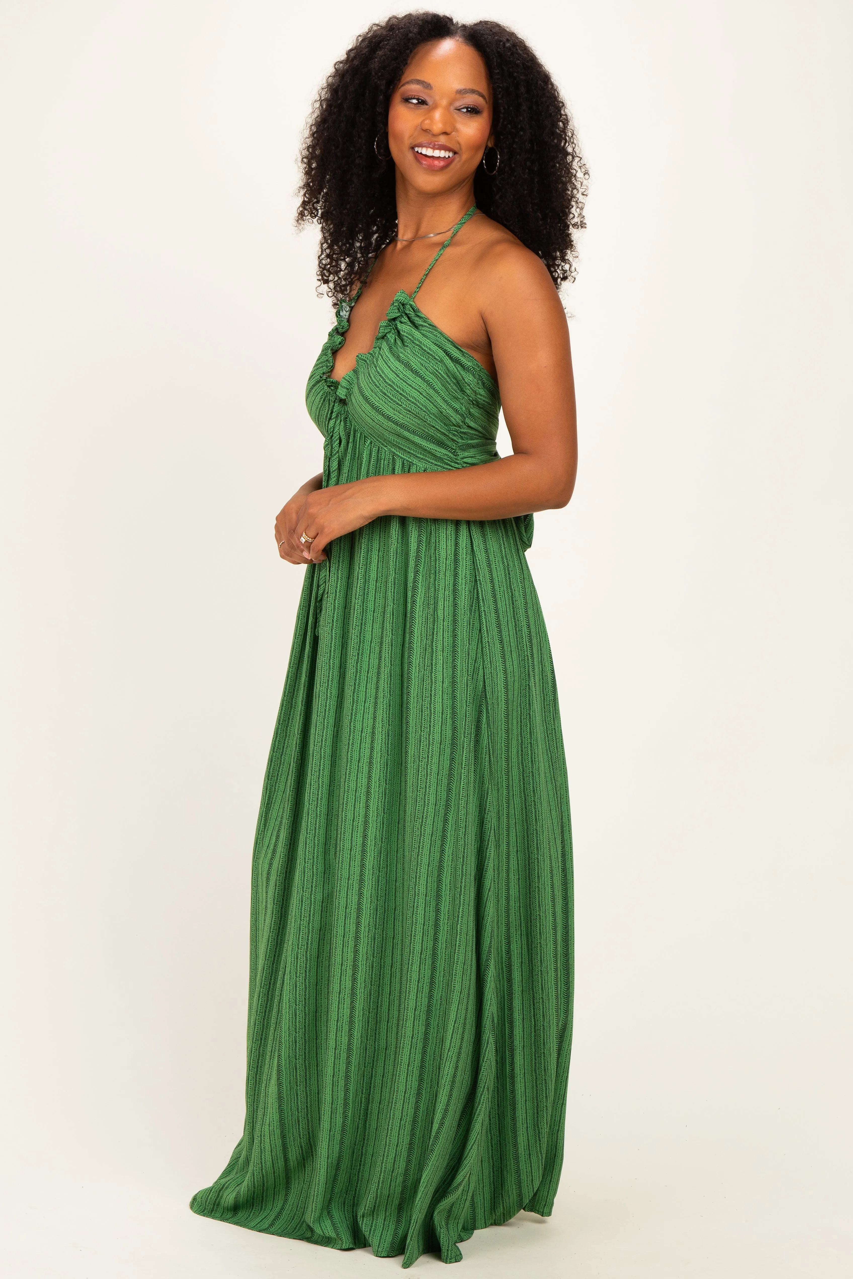 Olive Printed V Neck Maxi Dress sold by Pinkblush product image thumbnail 3