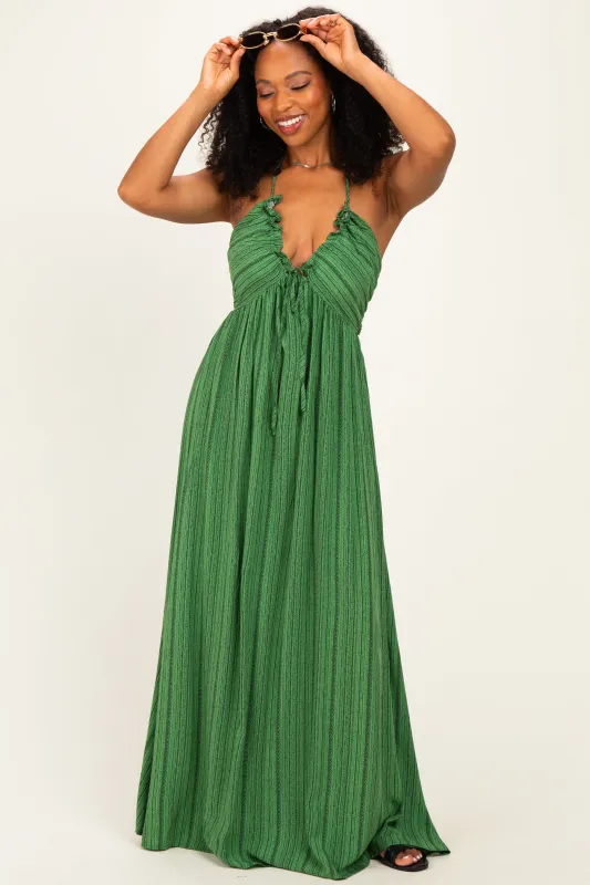 Olive Printed V Neck Maxi Dress made by Pinkblush