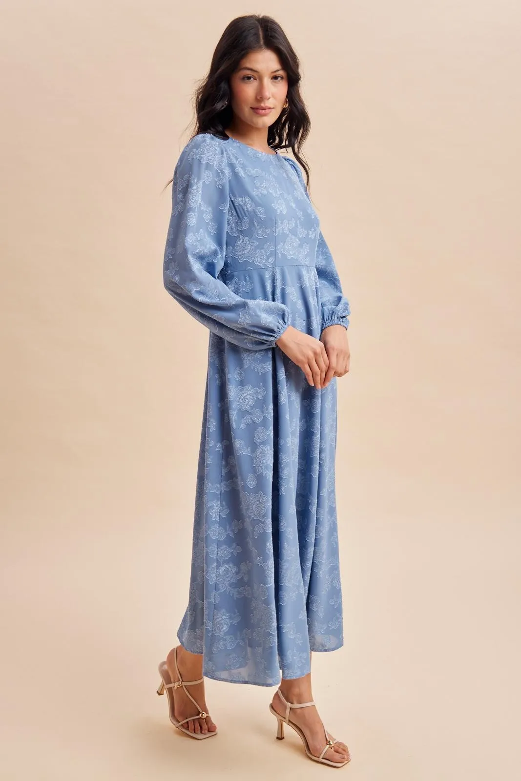 Blue Dusk Embossed Velvet Floral Maxi Dress sold by Pinkblush product image thumbnail 3
