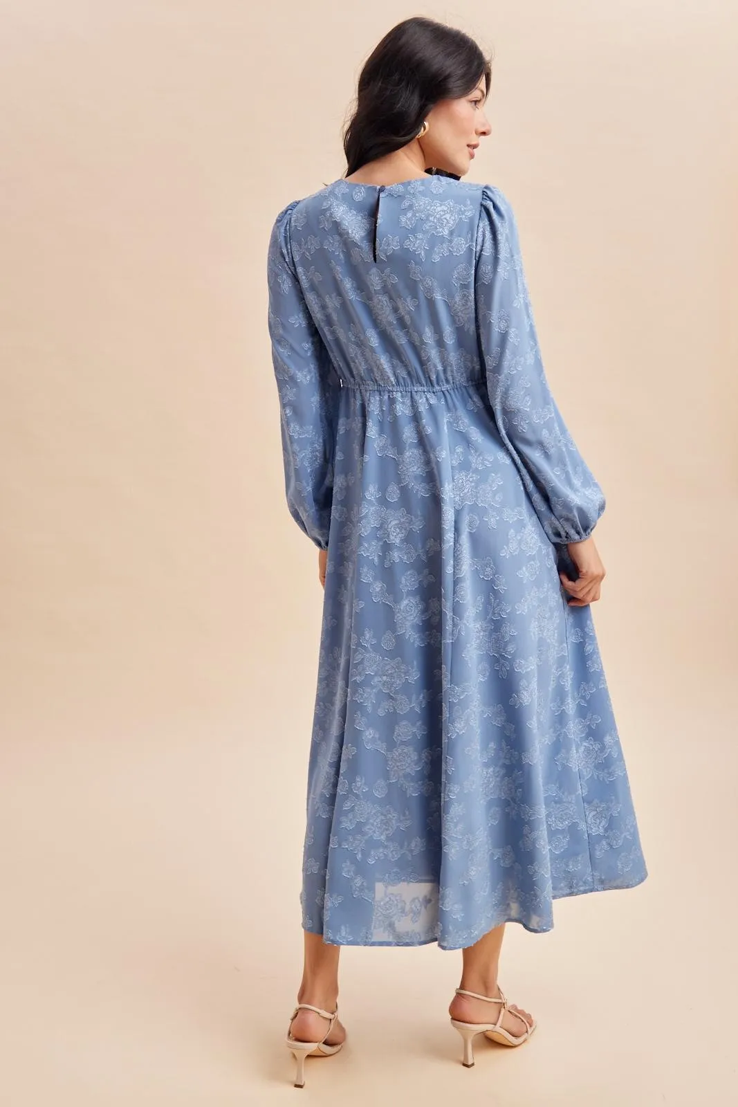 Blue Dusk Embossed Velvet Floral Maxi Dress sold by Pinkblush product image thumbnail 4