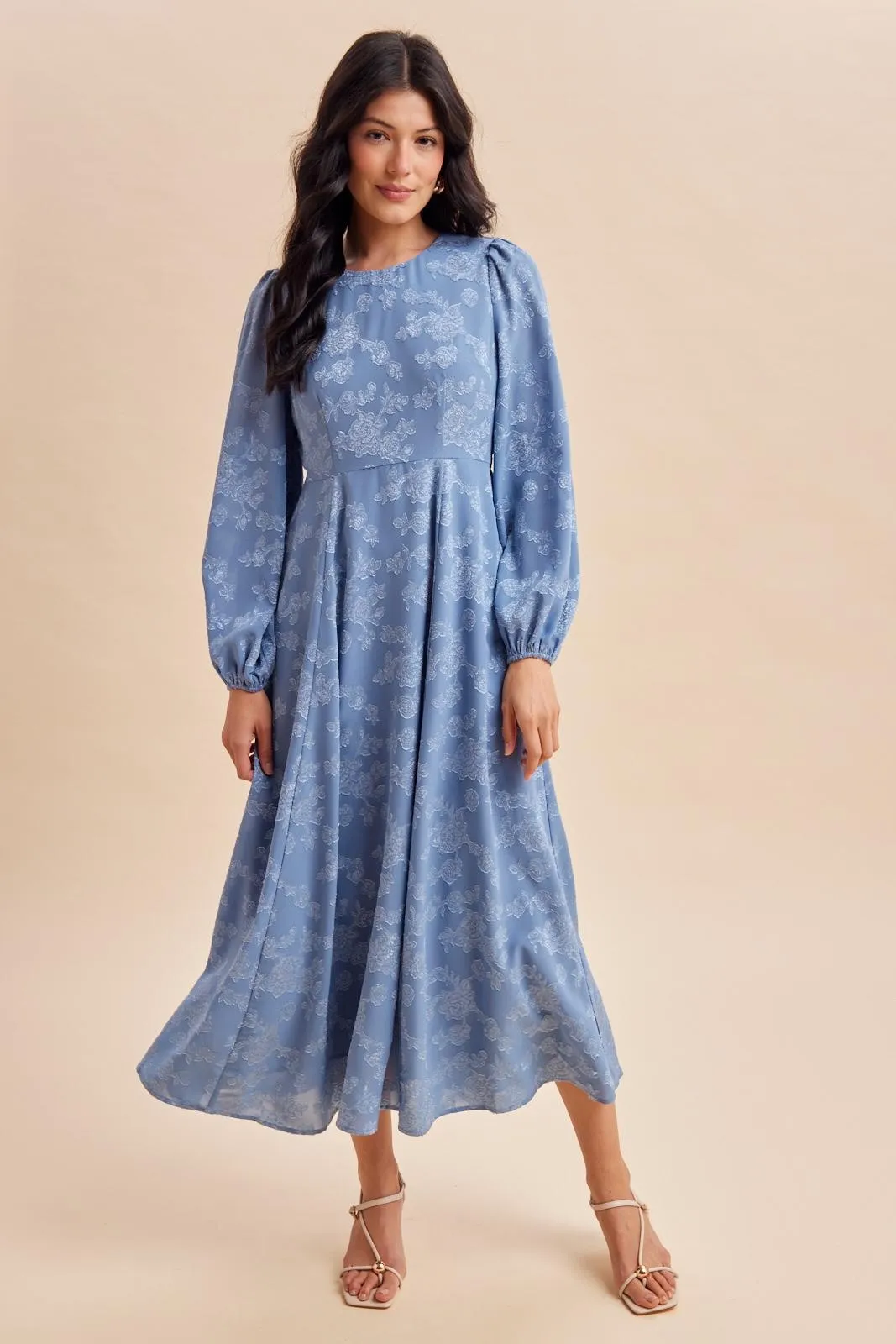 Blue Dusk Embossed Velvet Floral Maxi Dress sold by Pinkblush