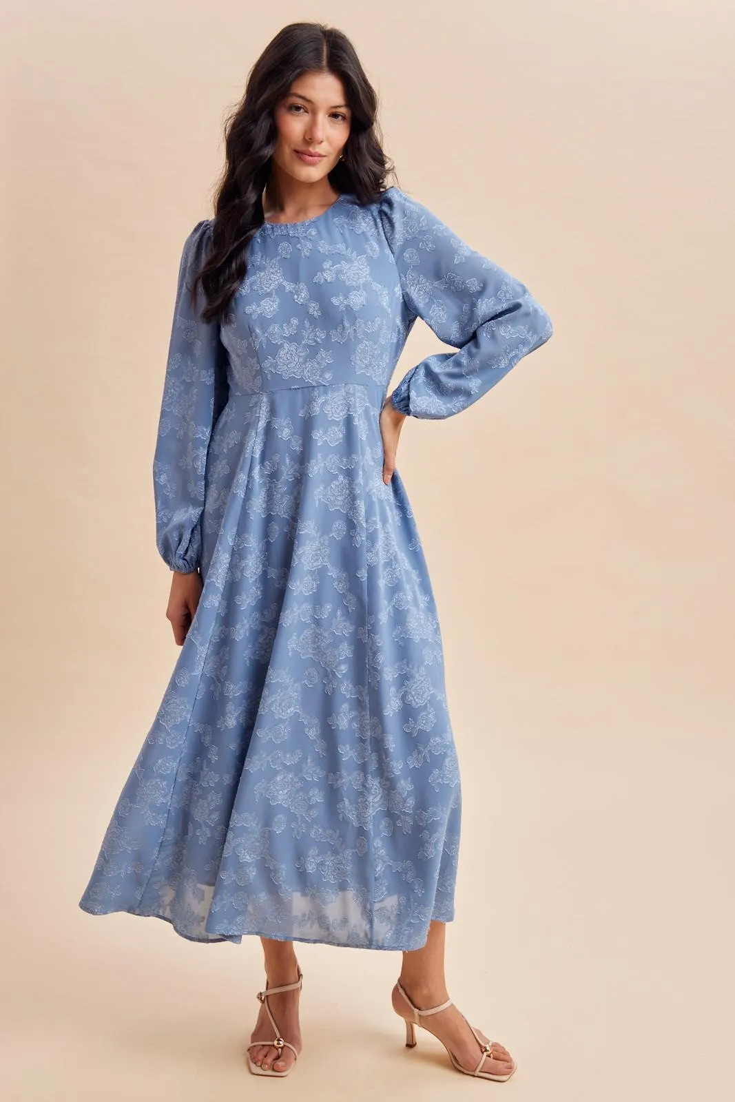 Blue Dusk Embossed Velvet Floral Maxi Dress sold by Pinkblush product image thumbnail 2