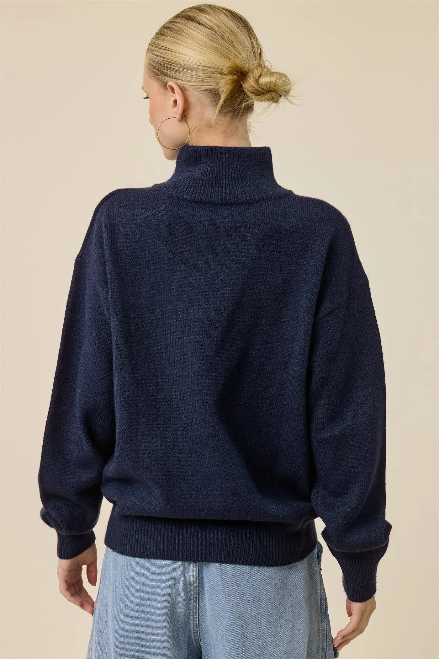 Navy Half Zip Mock Neck Sweater sold by Pinkblush product image thumbnail 3