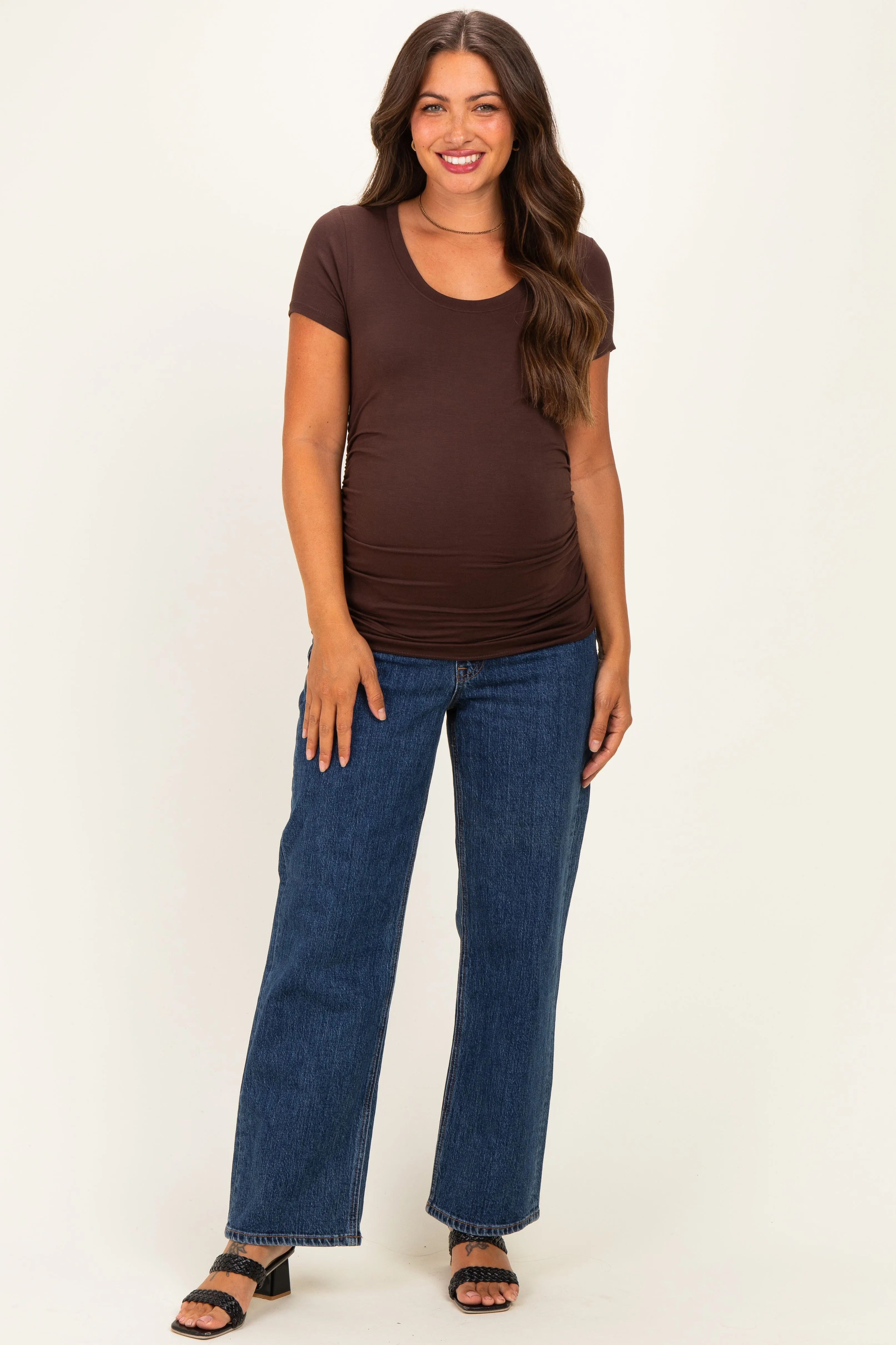 Brown Basic Short Sleeve Maternity Fitted Top sold by Pinkblush product image thumbnail 2