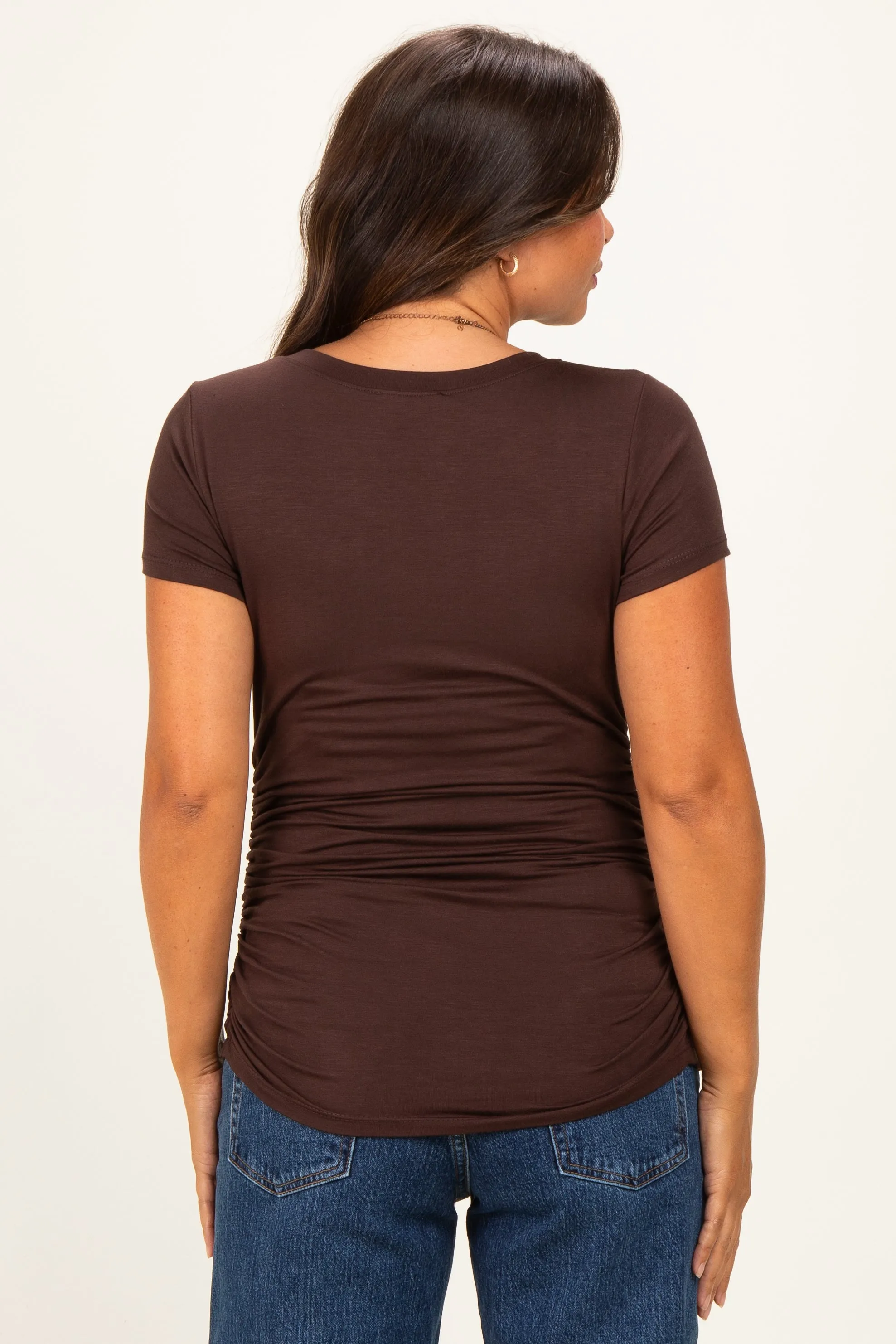 Brown Basic Short Sleeve Maternity Fitted Top sold by Pinkblush product image thumbnail 4