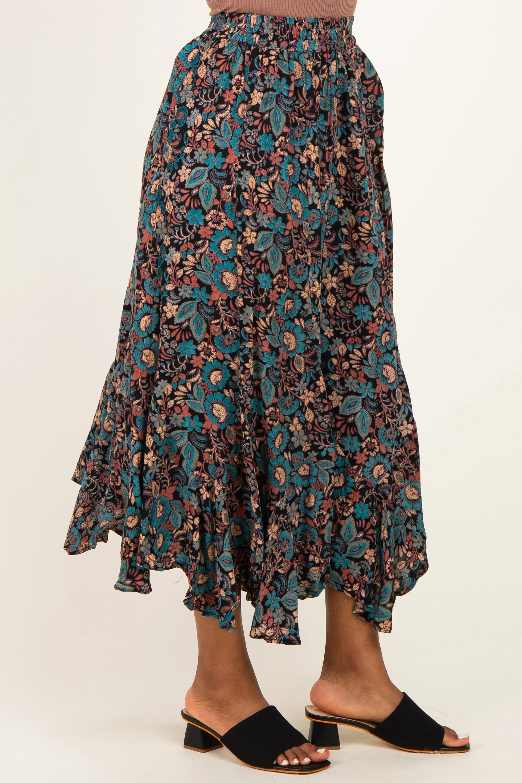 Black Floral Ruffle Hem Maxi Skirt sold by Pinkblush product image thumbnail 3