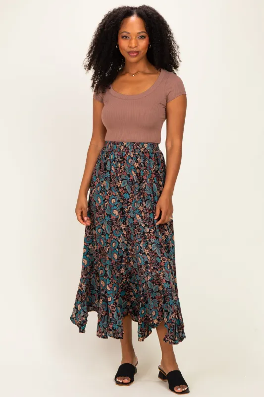 Black Floral Ruffle Hem Maxi Skirt made by Angie
