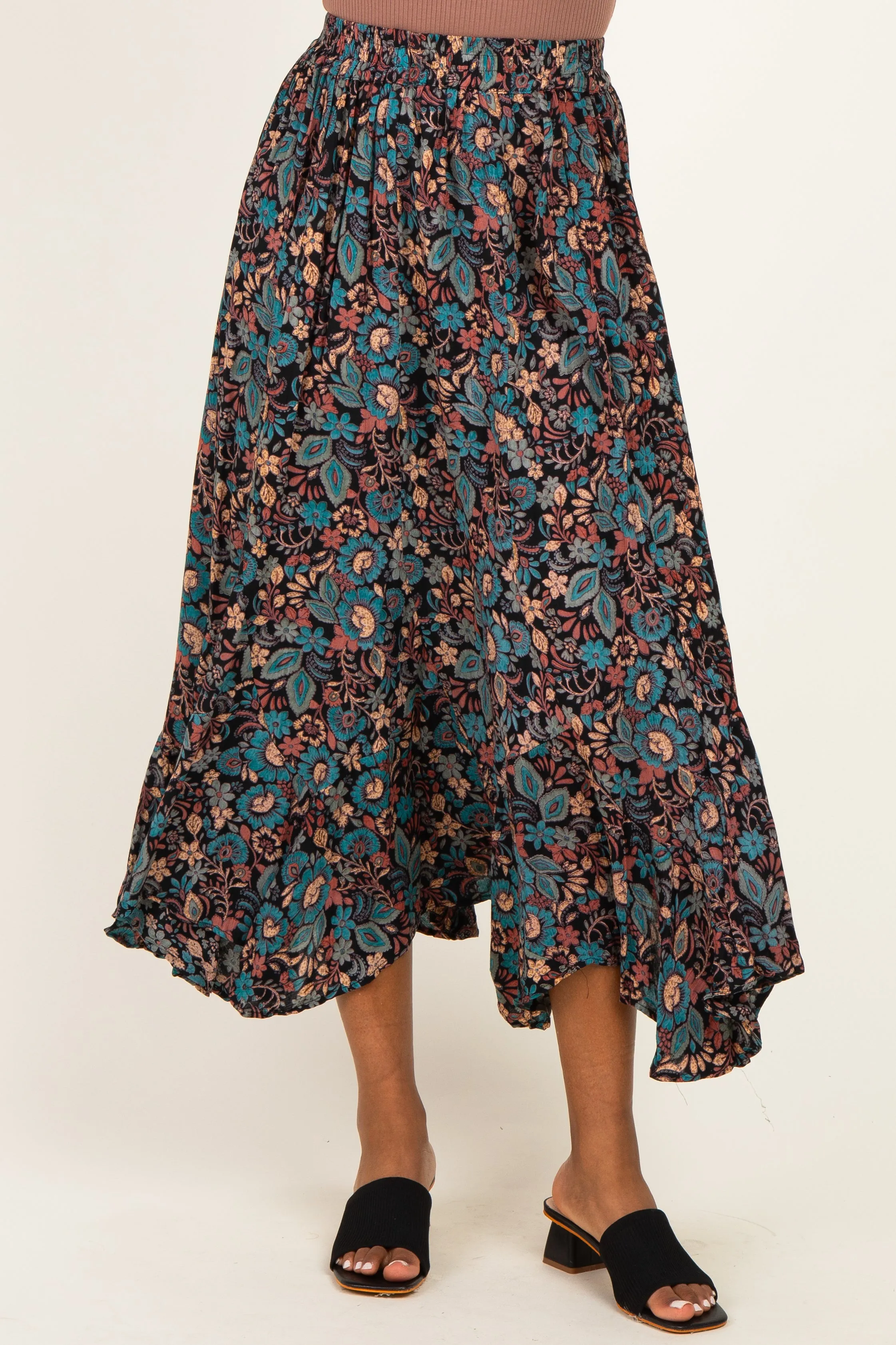 Black Floral Ruffle Hem Maxi Skirt sold by Pinkblush product image thumbnail 2