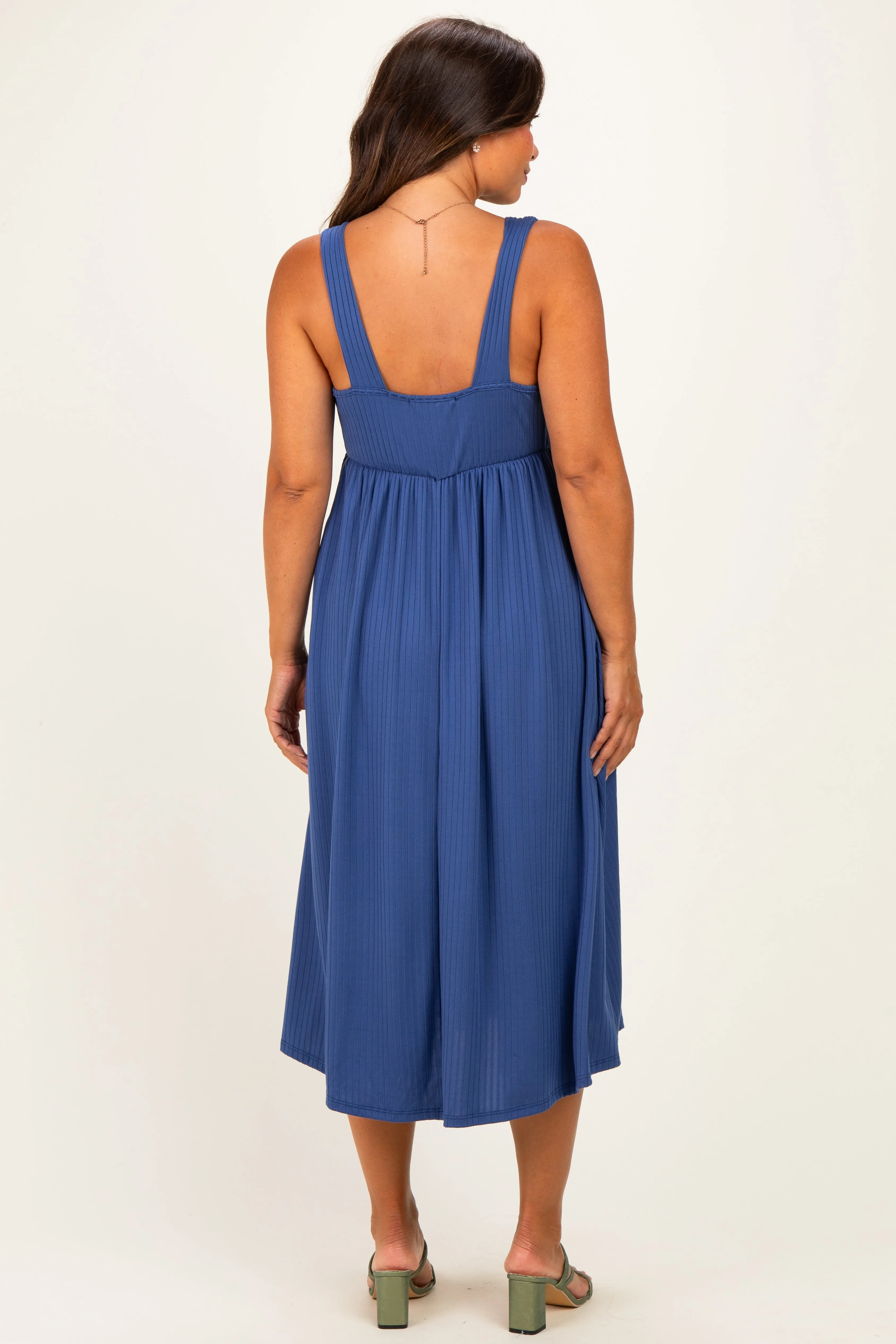 Blue Sleeveless Ribbed Knit A-Line Maternity Midi Dress sold by Pinkblush product image thumbnail 3