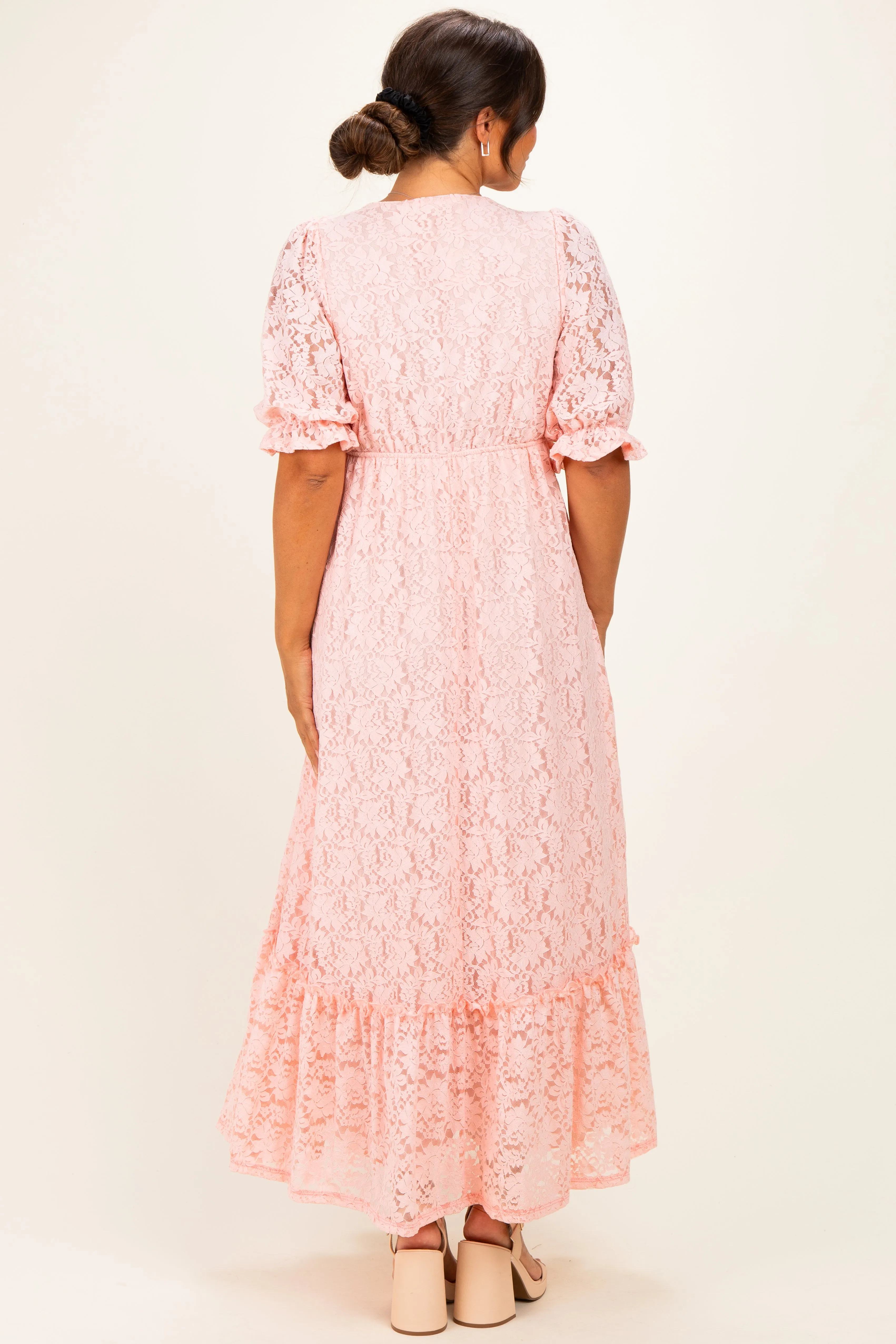 Light Pink Floral Lace V-Neck Maternity Maxi Dress sold by Pinkblush product image thumbnail 4