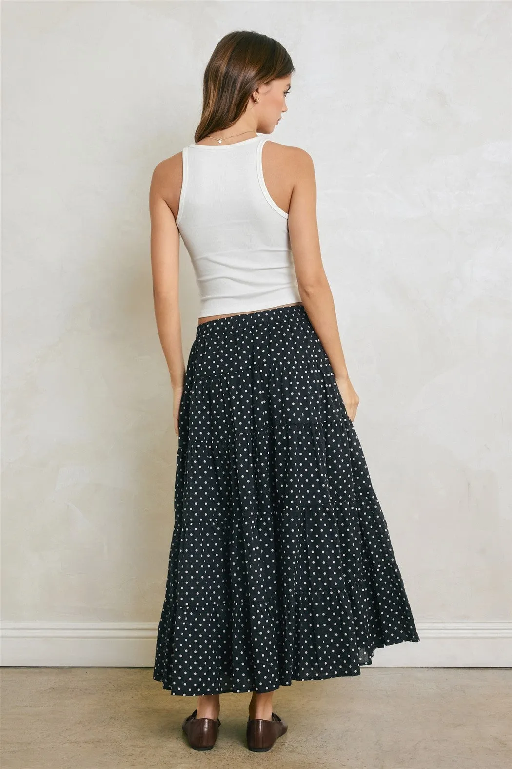 Black Polka Dot Tiered Maxi Skirt sold by Pinkblush product image thumbnail 4