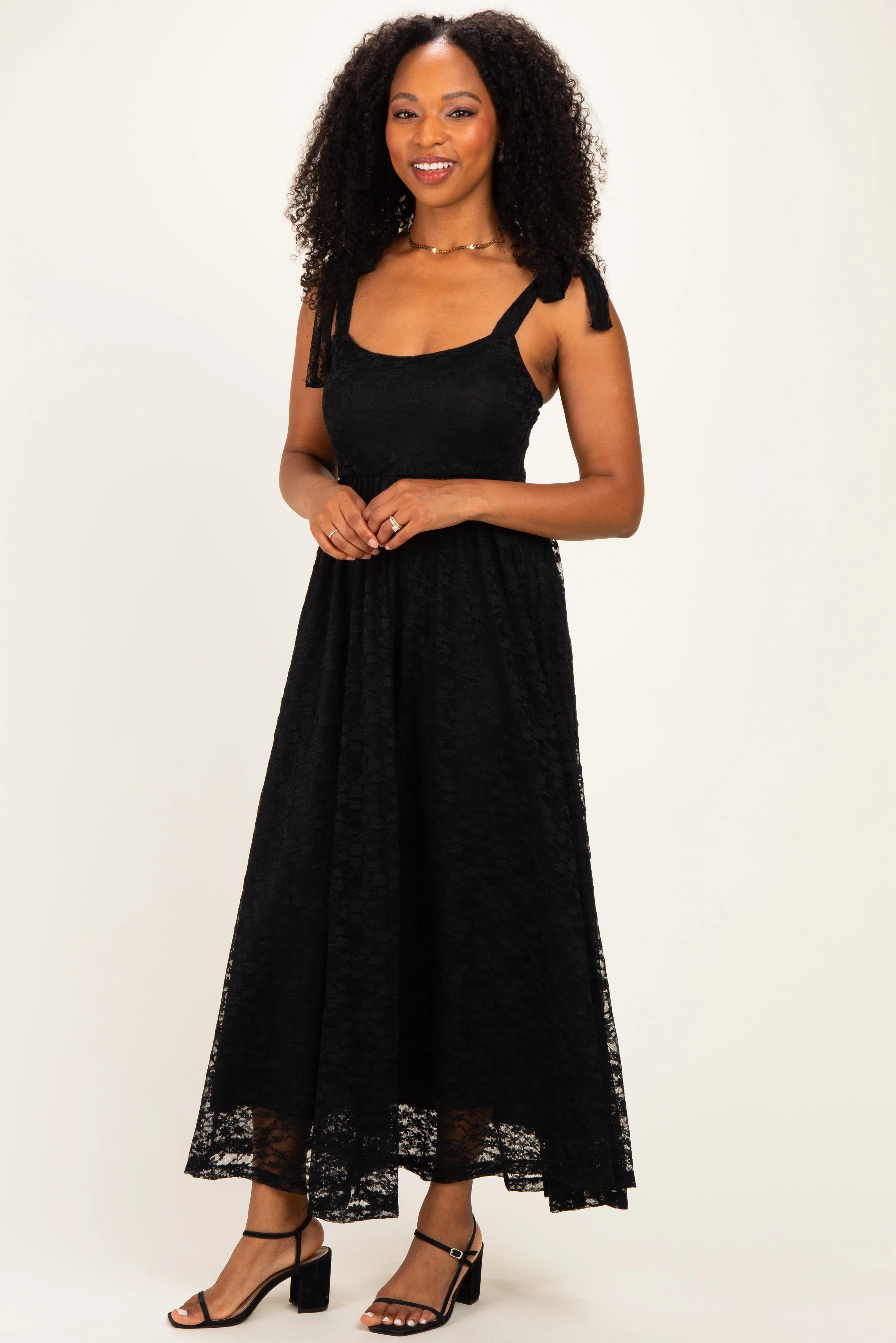 Black Sleeveless Lace Maxi Dress sold by Pinkblush product image thumbnail 2