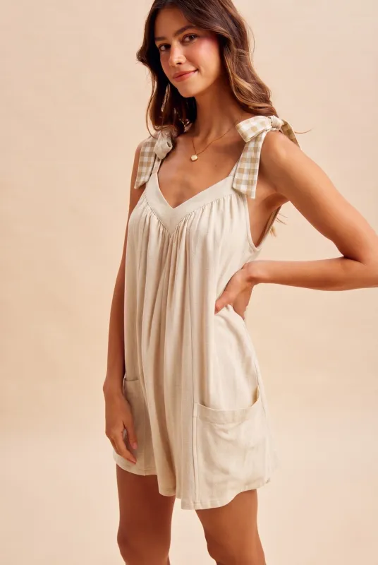 Oatmeal Gingham Shoulder Strap Romper made by AnnieWear