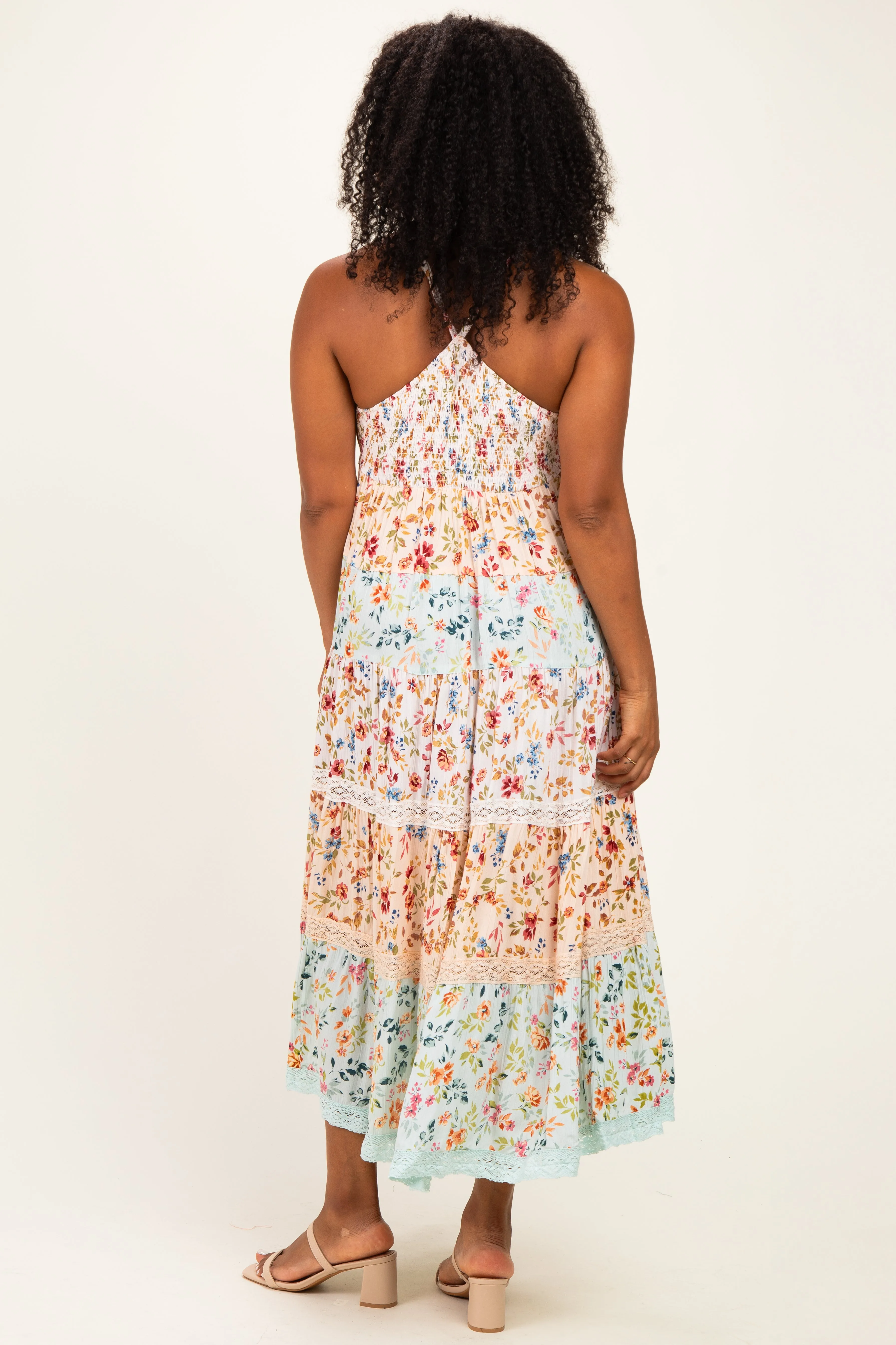 Multicolor Floral Colorblock Tiered Lace Trim Midi Dress sold by Pinkblush product image thumbnail 3