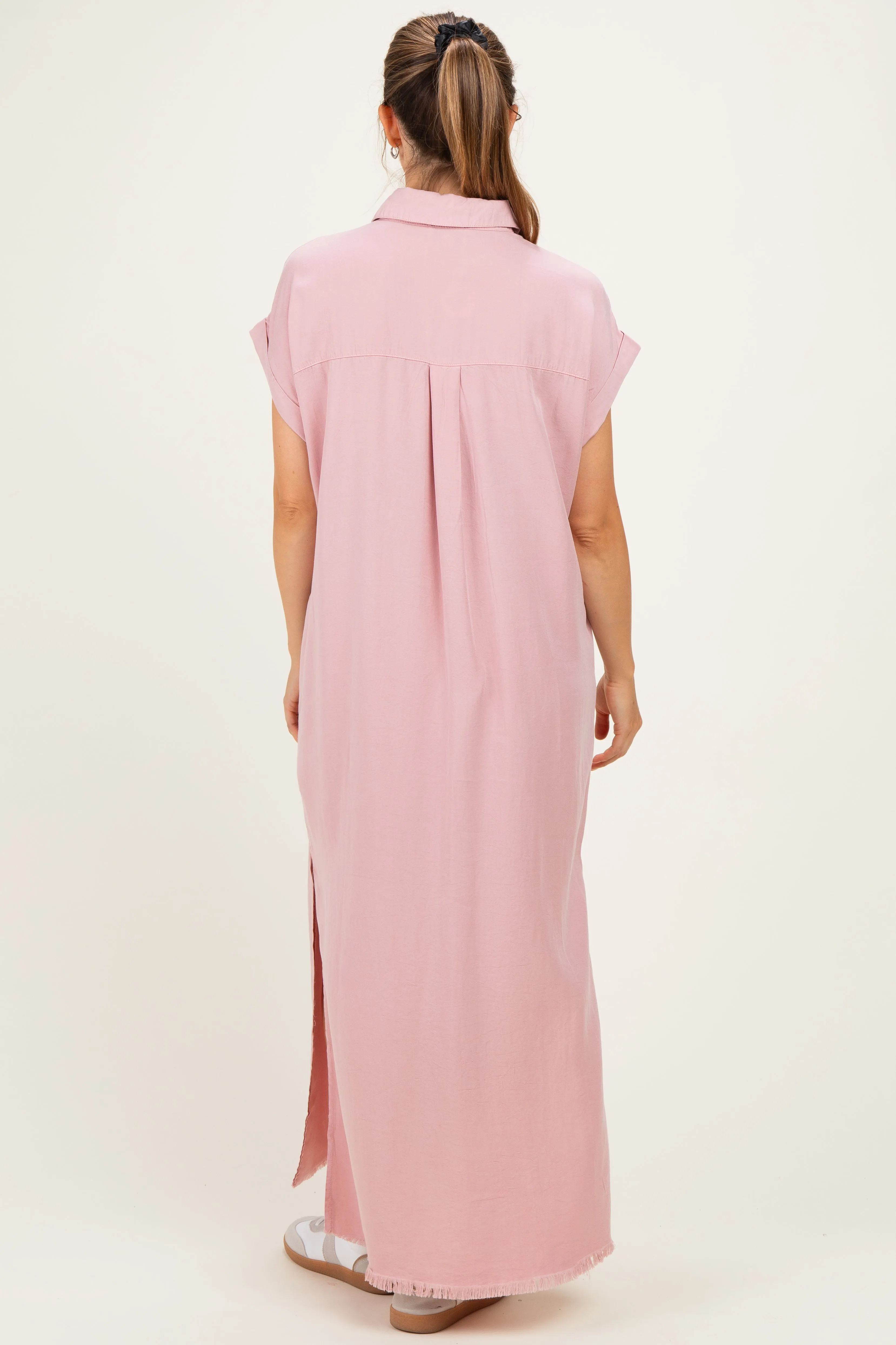 Pink Chambray Maternity Maxi Shirt Dress sold by Pinkblush product image thumbnail 3