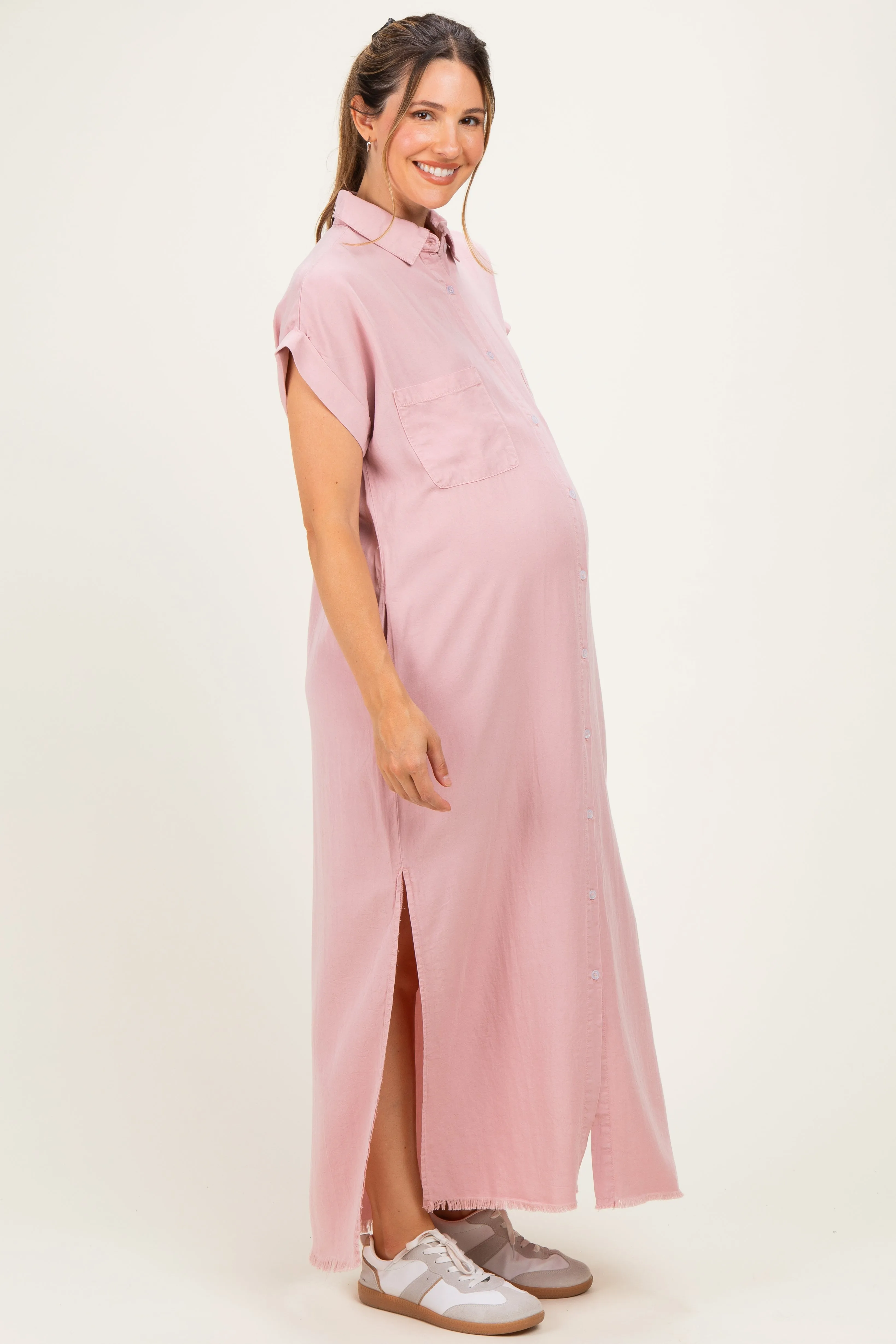 Pink Chambray Maternity Maxi Shirt Dress sold by Pinkblush product image thumbnail 2