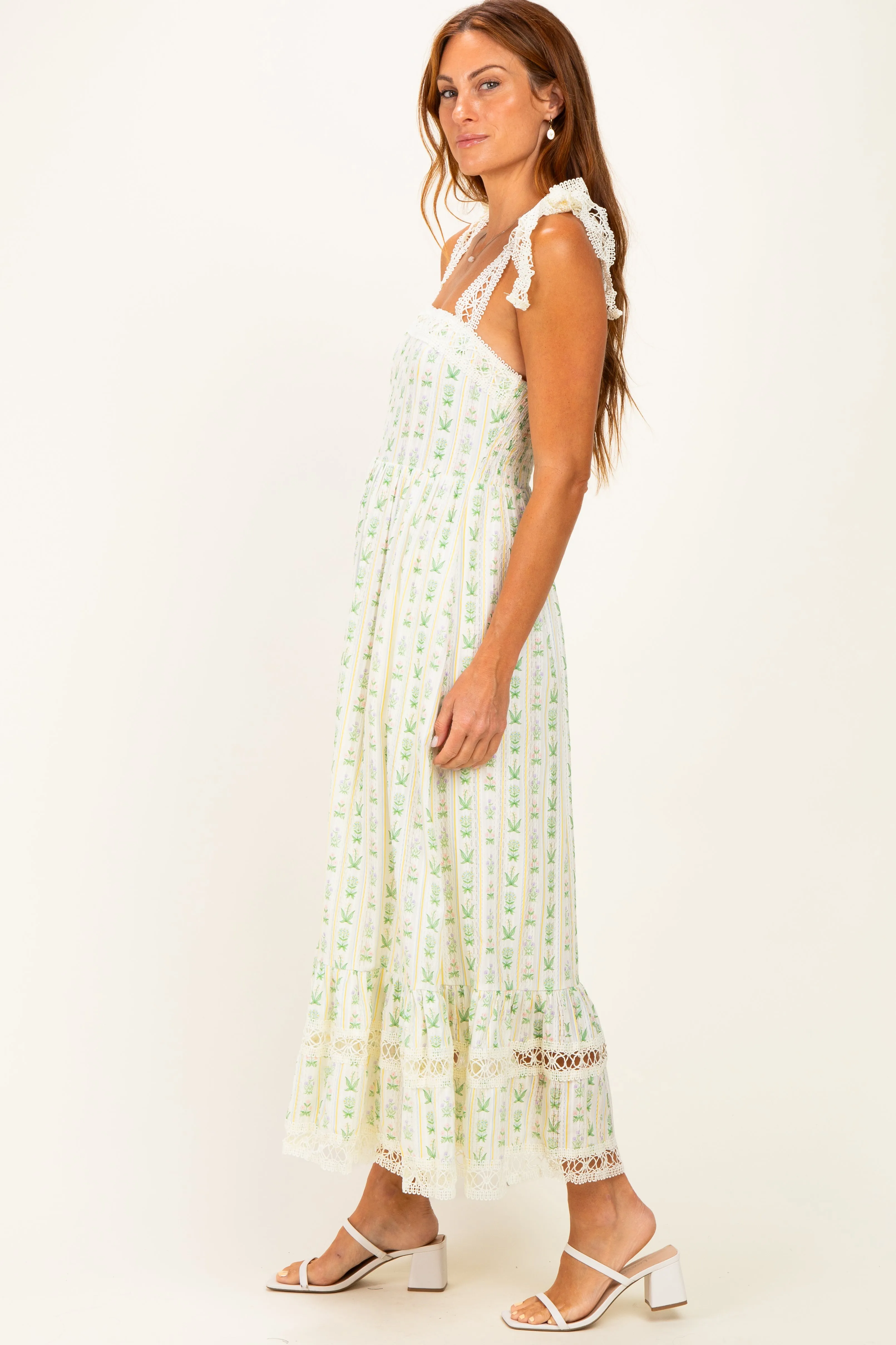Ivory Floral Crochet Lace Detail Midi Dress sold by Pinkblush product image thumbnail 3