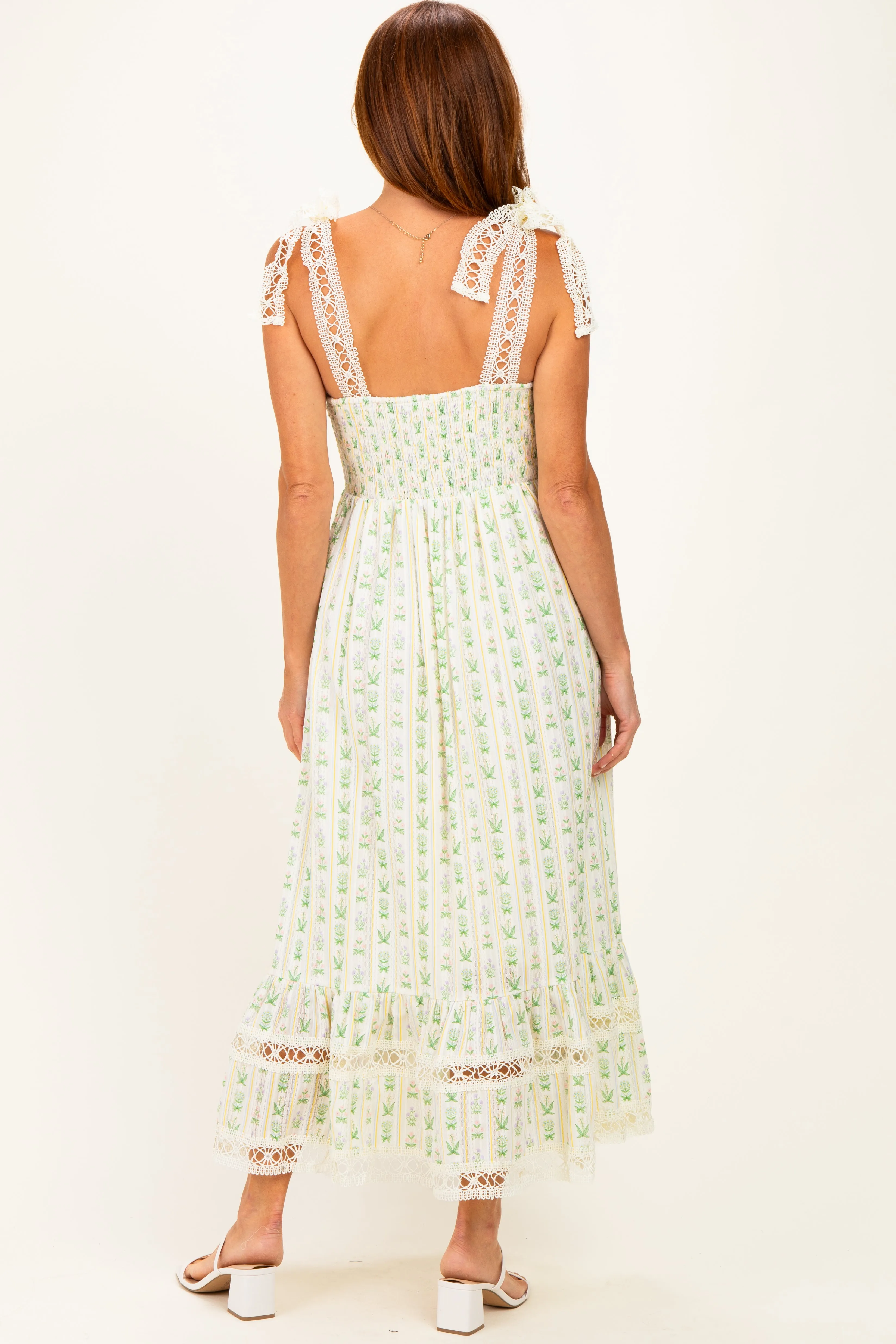 Ivory Floral Crochet Lace Detail Midi Dress sold by Pinkblush product image thumbnail 4