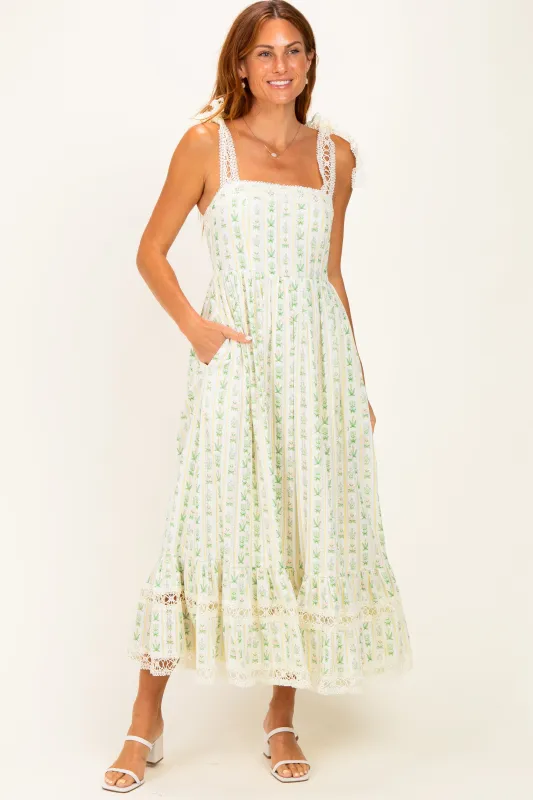 Ivory Floral Crochet Lace Detail Midi Dress made by Pinkblush