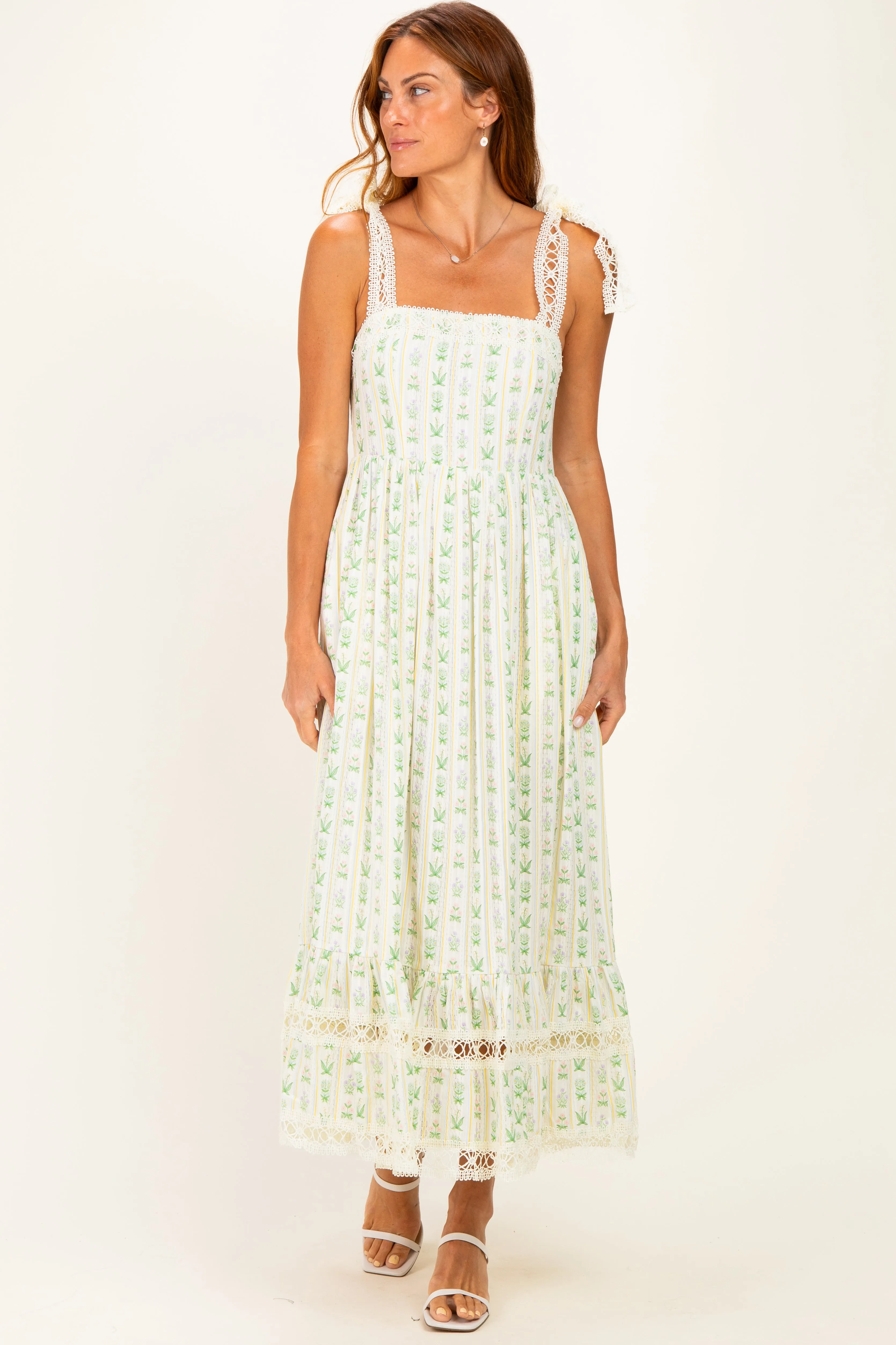 Ivory Floral Crochet Lace Detail Midi Dress sold by Pinkblush product image thumbnail 2