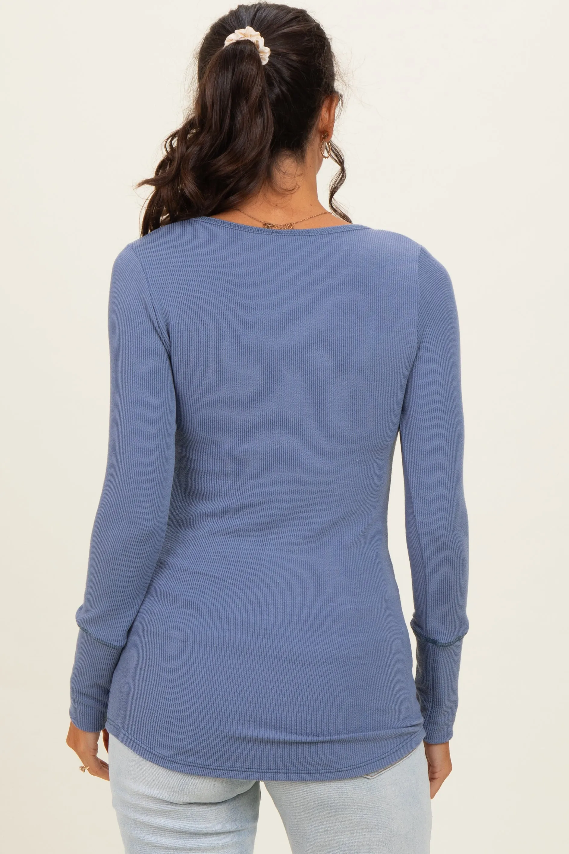 Denim Blue Ribbed Henley Top sold by Pinkblush product image thumbnail 3