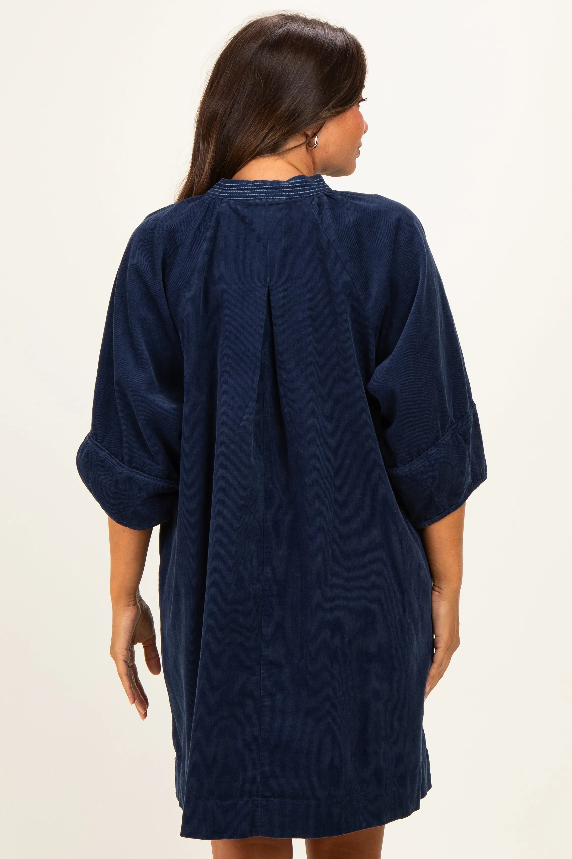Navy Corduroy Contrast Stitched Maternity Dress sold by Pinkblush product image thumbnail 4