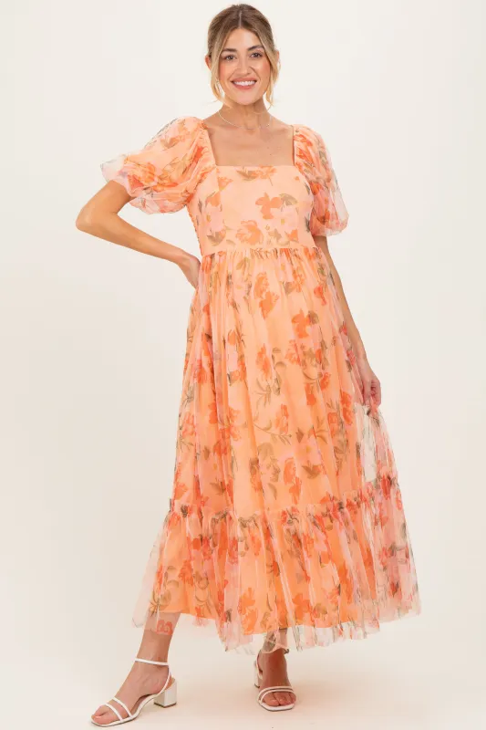 Peach Floral Maternity Midi Dress made by Polagram