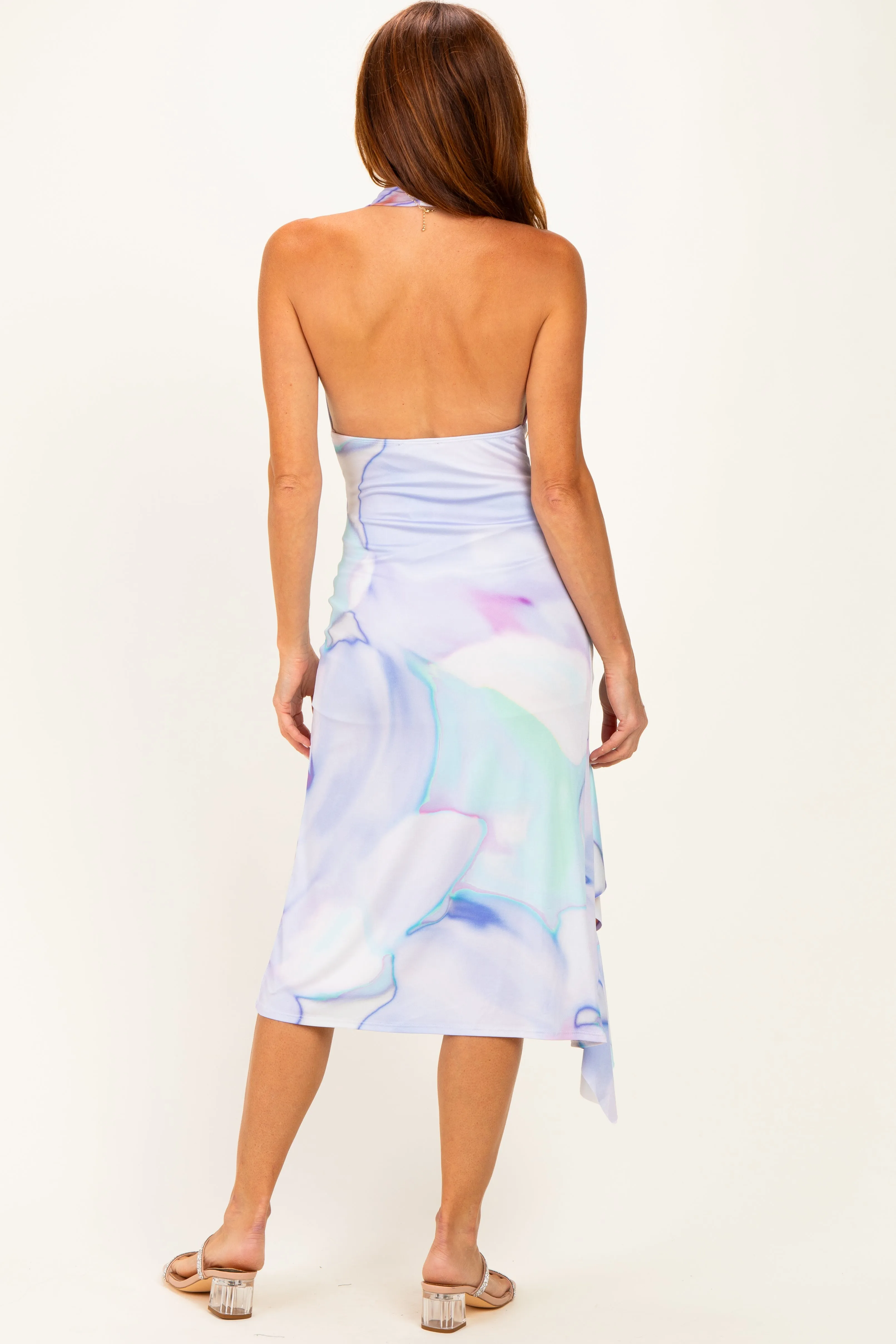 Lilac Print Asymmetrical Halter Midi Dress sold by Pinkblush product image thumbnail 3