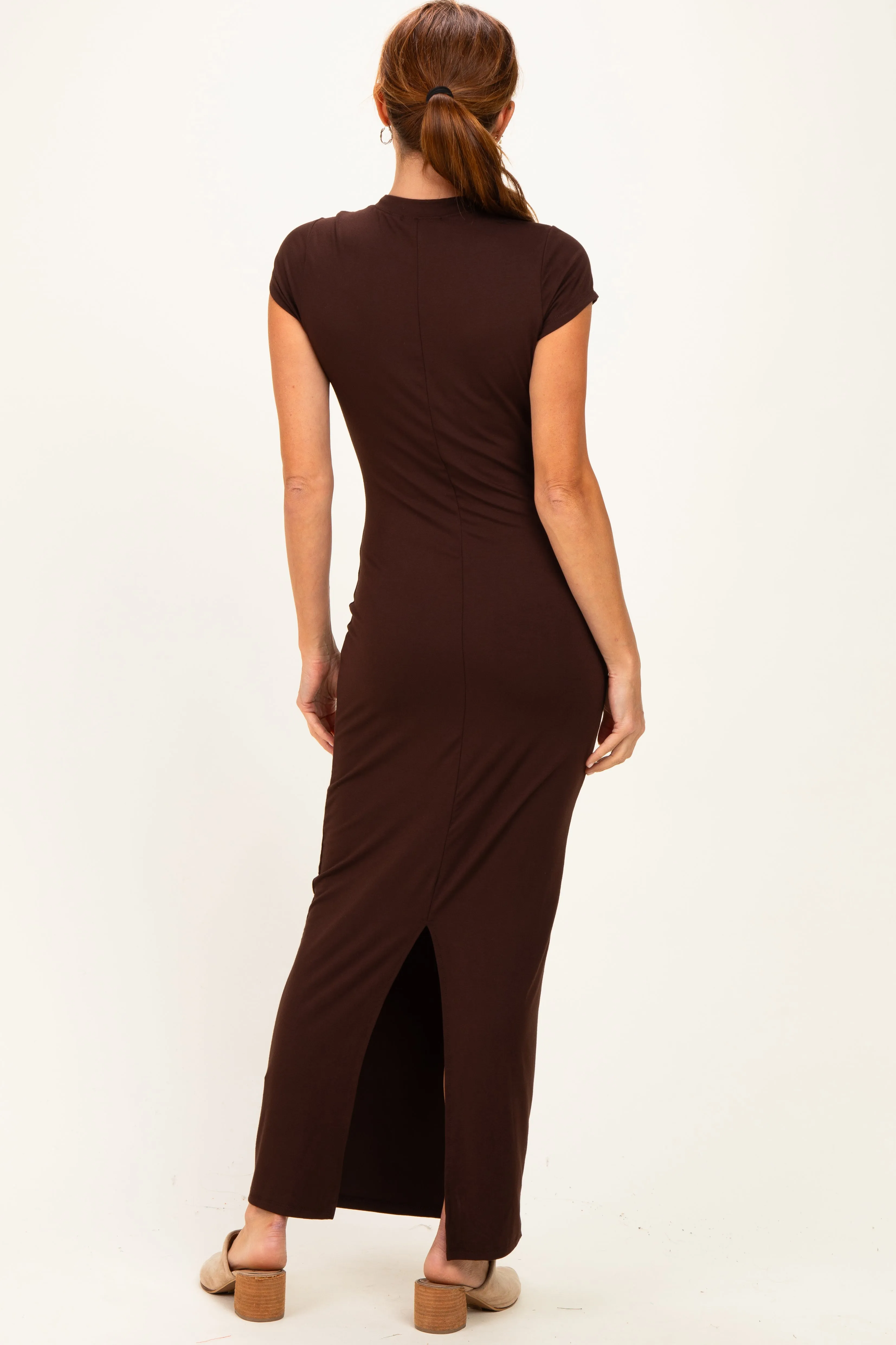 Brown Fitted Short Sleeve Maxi Dress sold by Pinkblush product image thumbnail 3