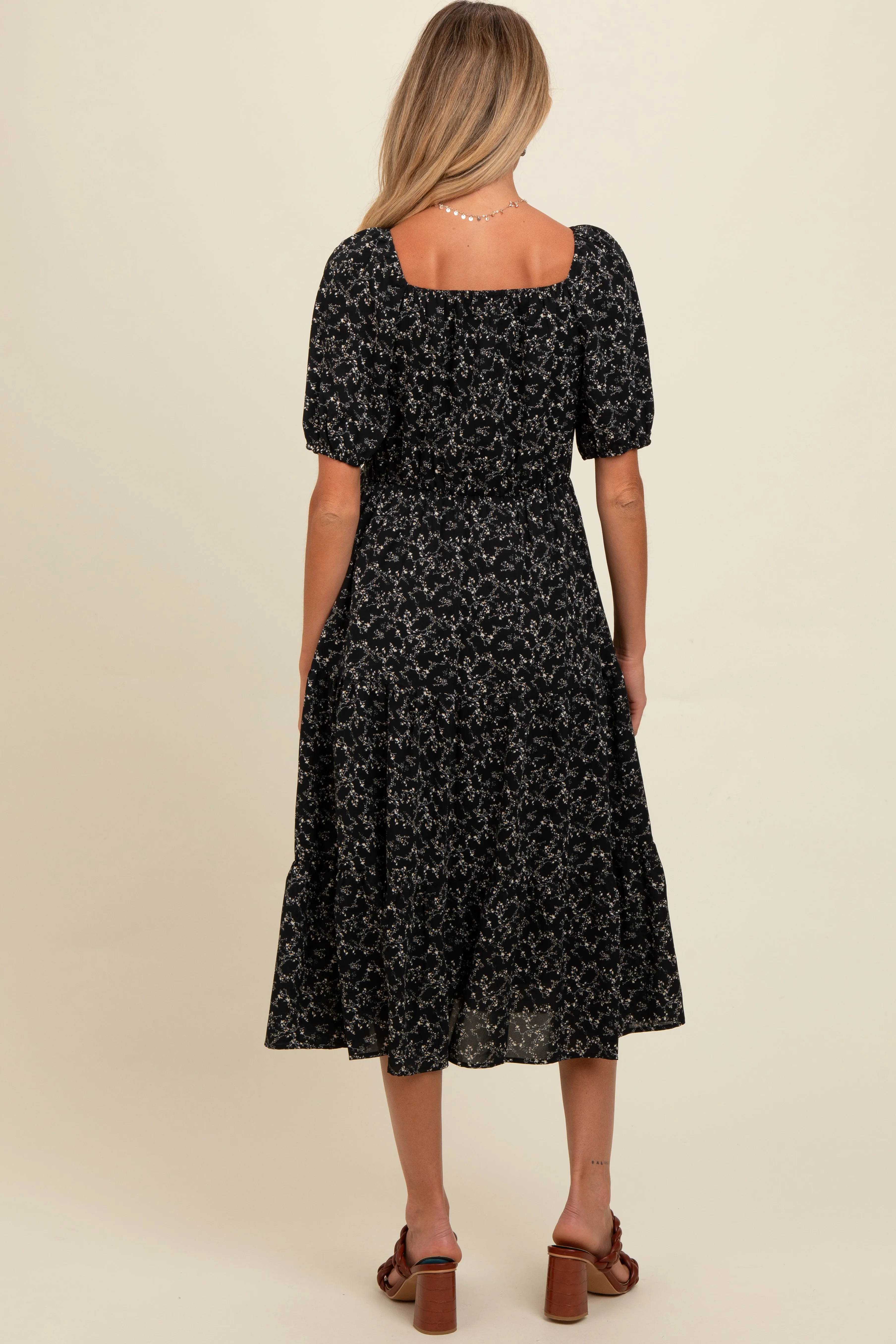 Black Micro Floral Maternity Midi Dress sold by Pinkblush product image thumbnail 4
