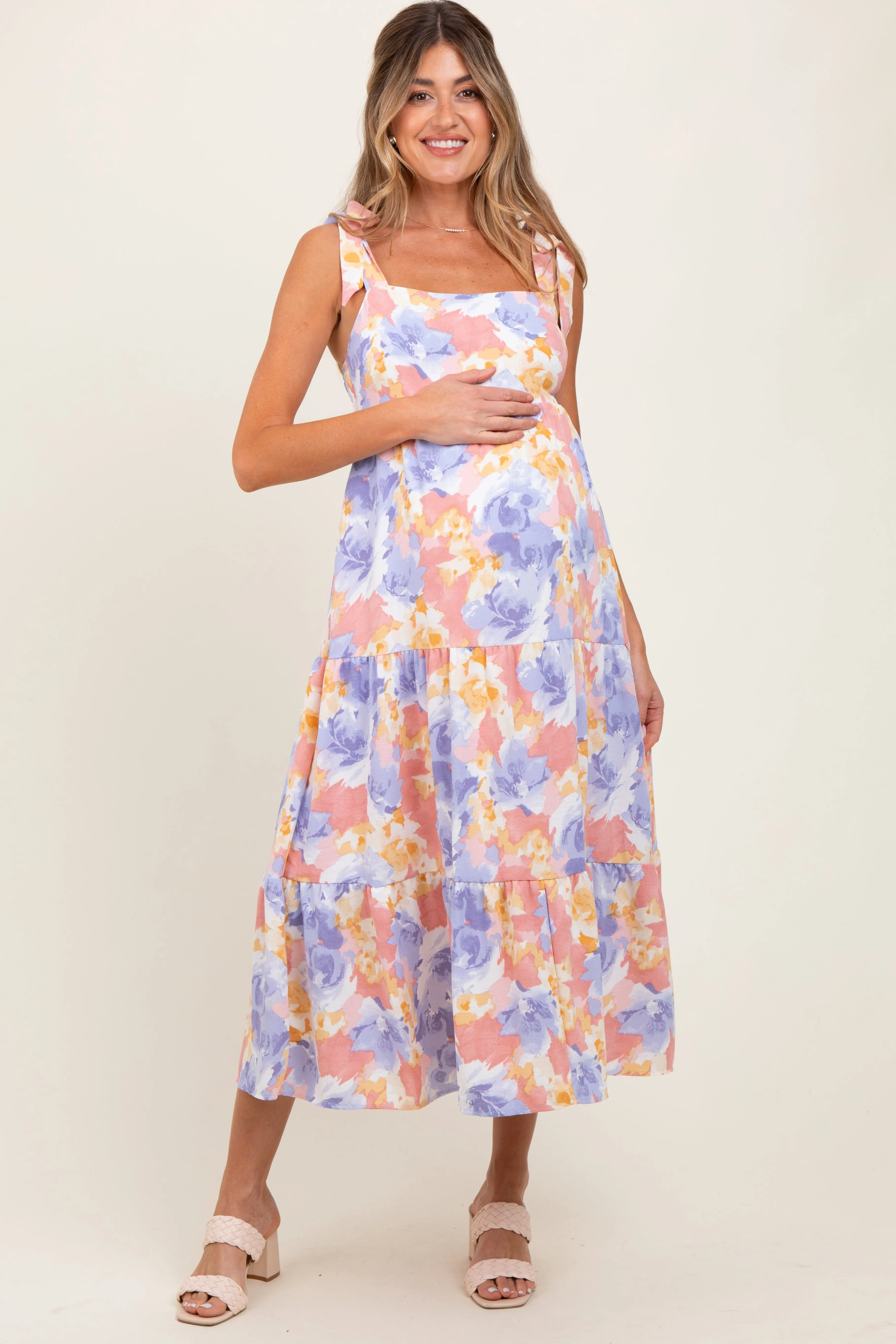 Multi Color Pastel Floral Maternity Dress sold by Pinkblush